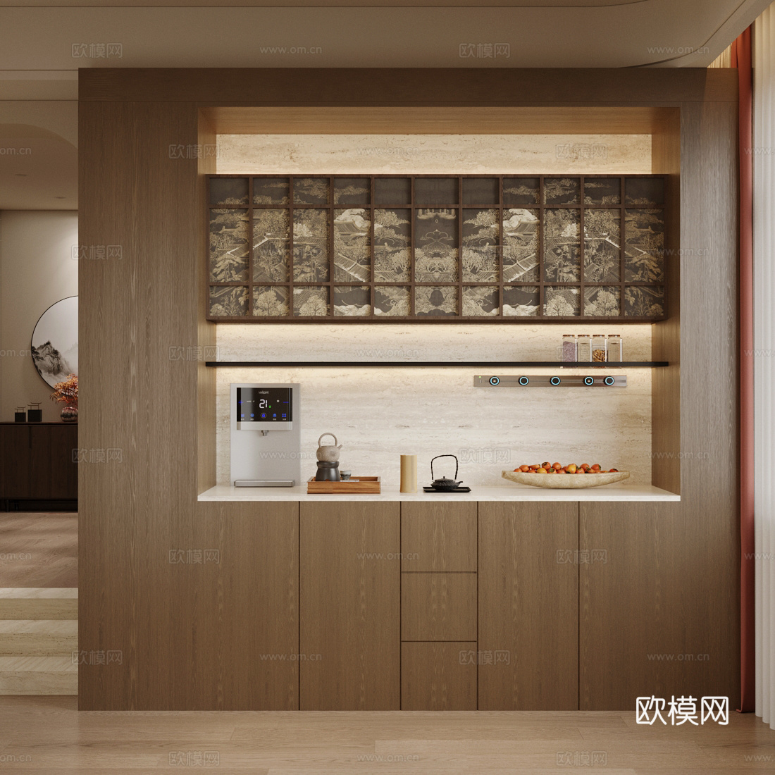 中古复古餐边柜 中古风餐边柜 宋式美学餐边柜 茶水柜餐边柜su模型