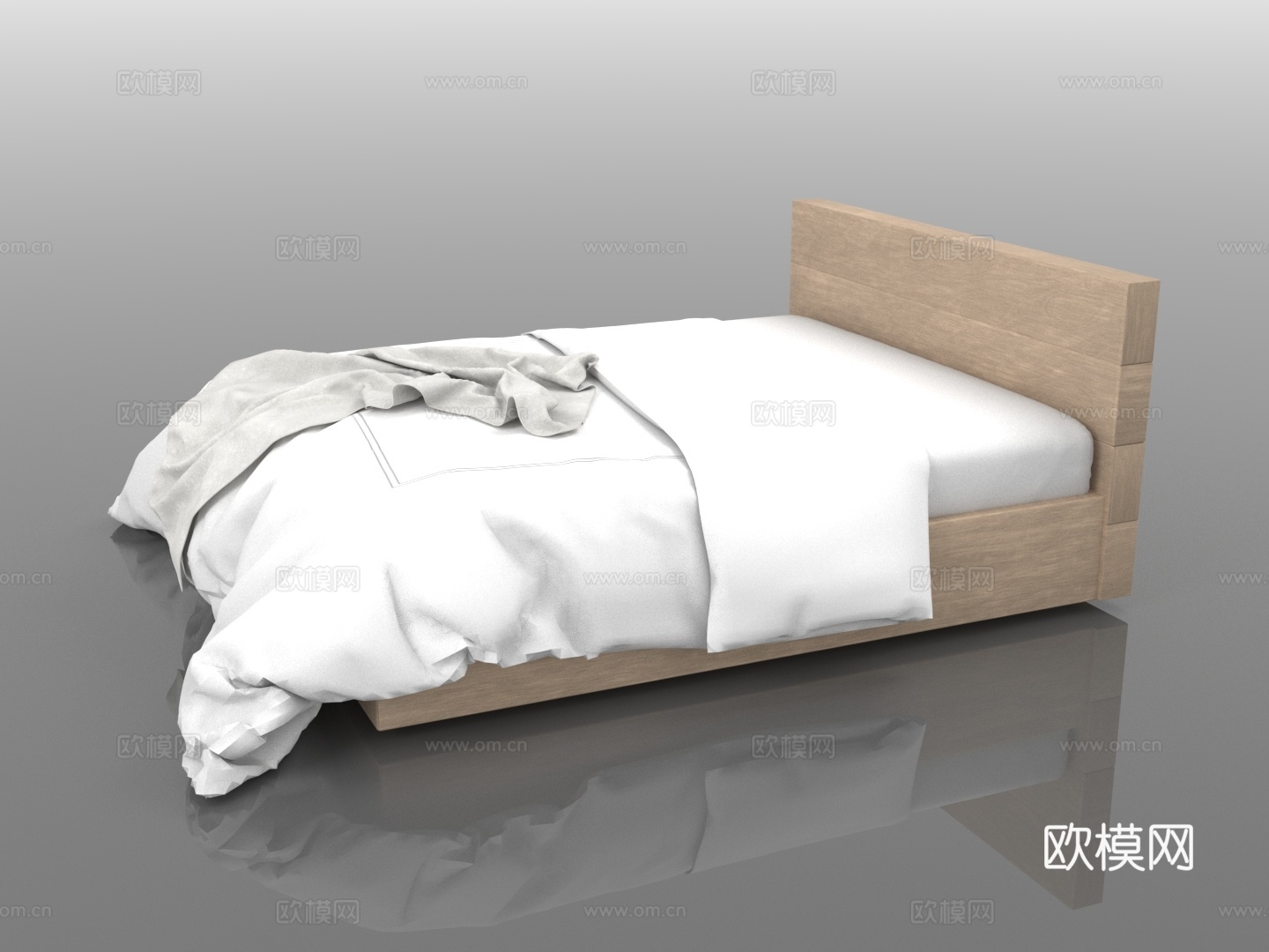 单人床 双人床 木床 简约床 实木床3d模型下载（渲染图1）