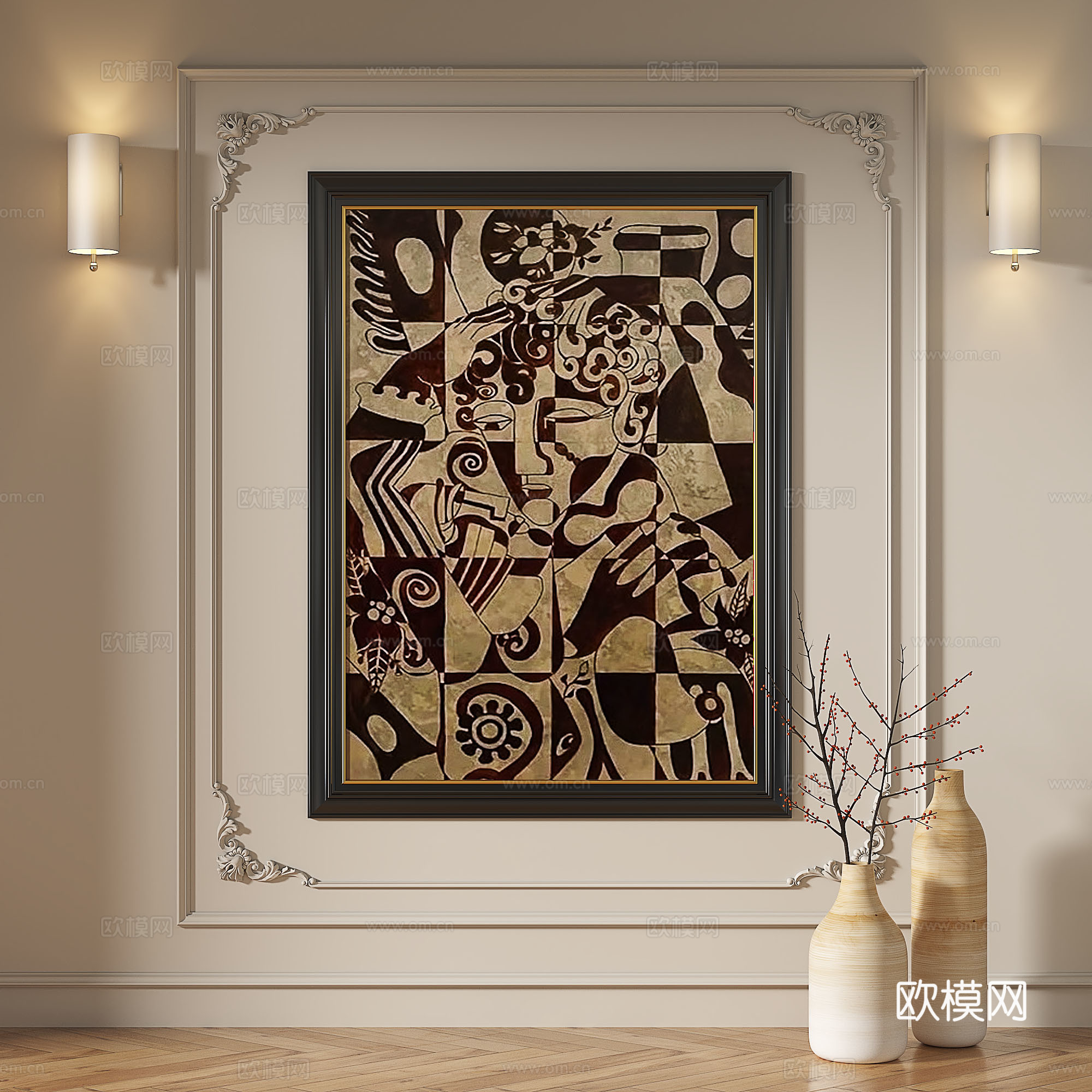 现代，法式，复古，简约，轻奢，抽象，装饰画3d模型