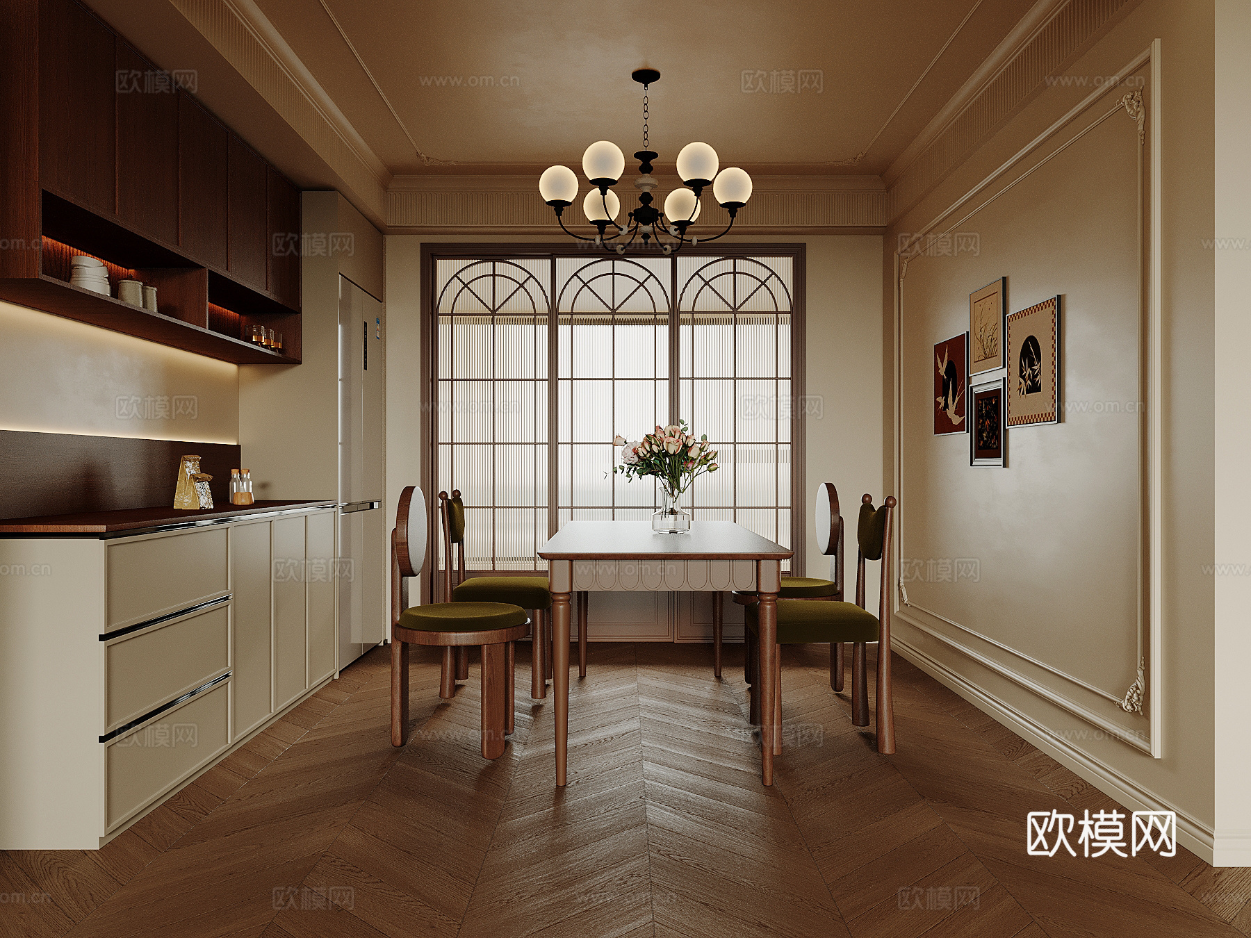 中古风餐厅 酒柜  餐桌椅3d模型下载