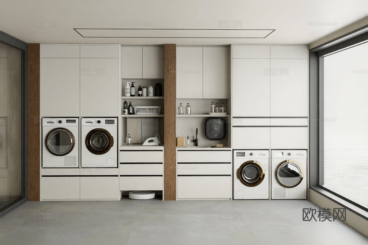 现代化洗衣房 智能洗衣房 嵌入式家电收纳墙su模型