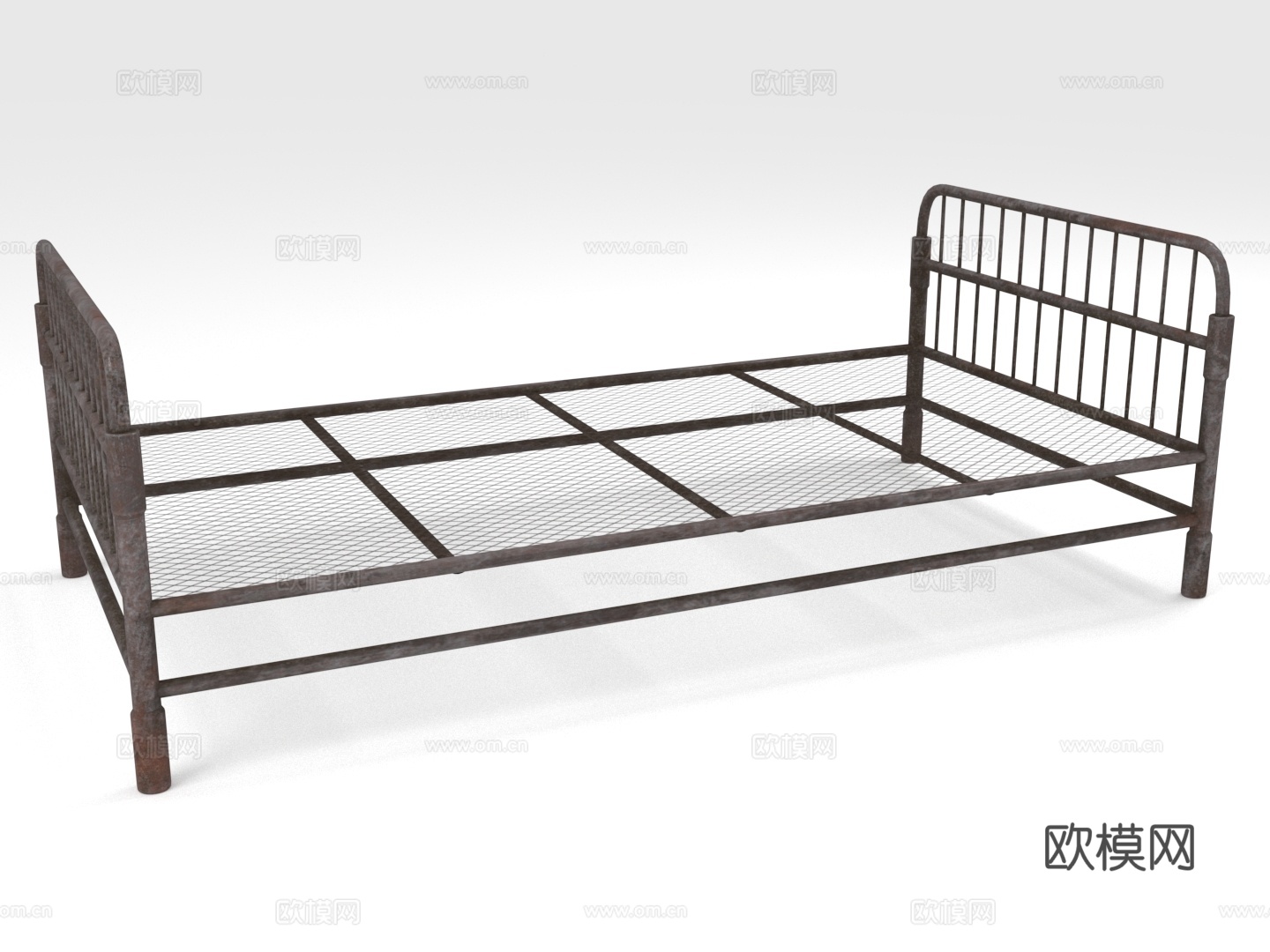铁床 单人床 金属床架 简约床 工业风床3d模型下载（渲染图1）