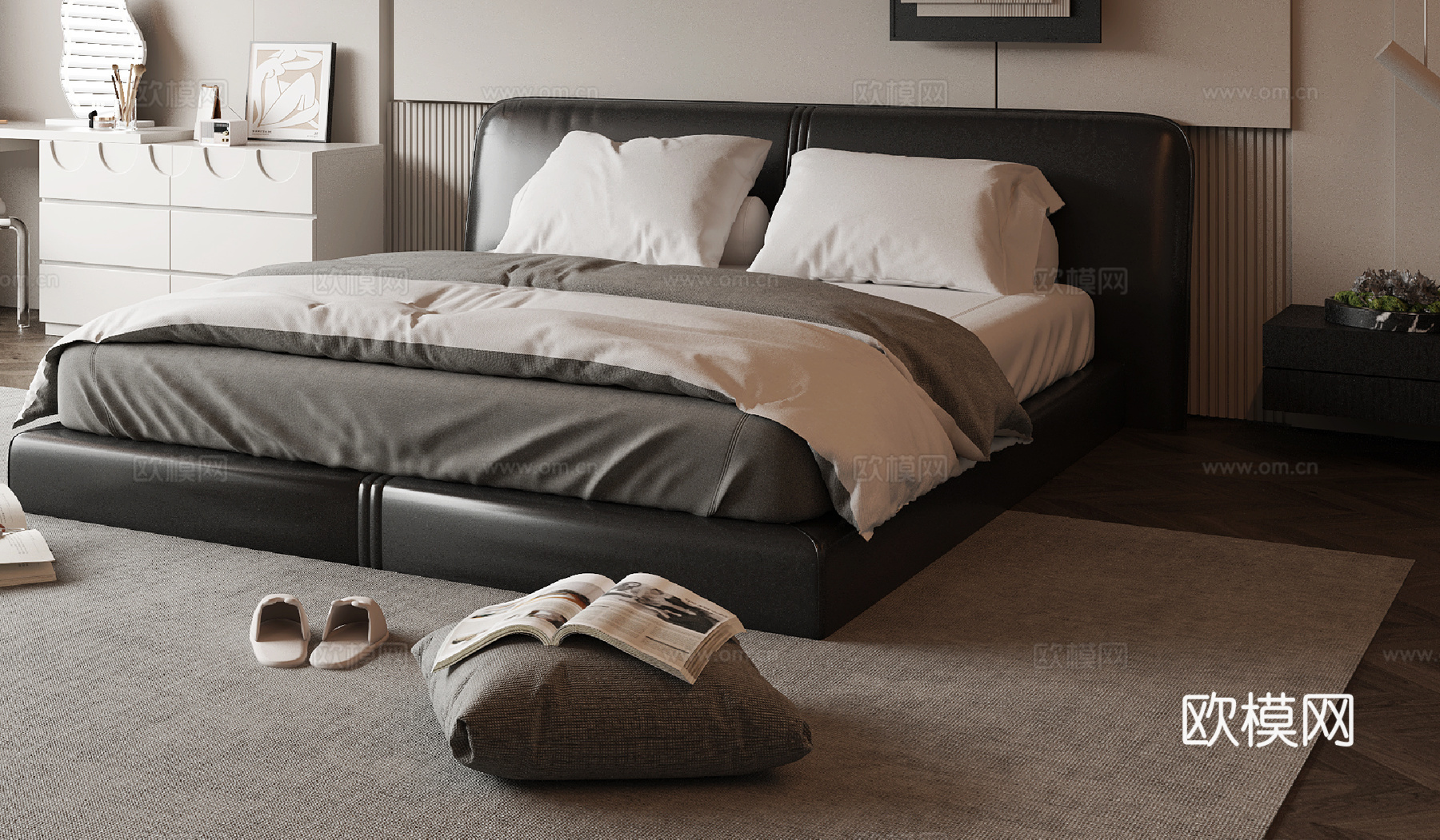现代双人床3d模型下载