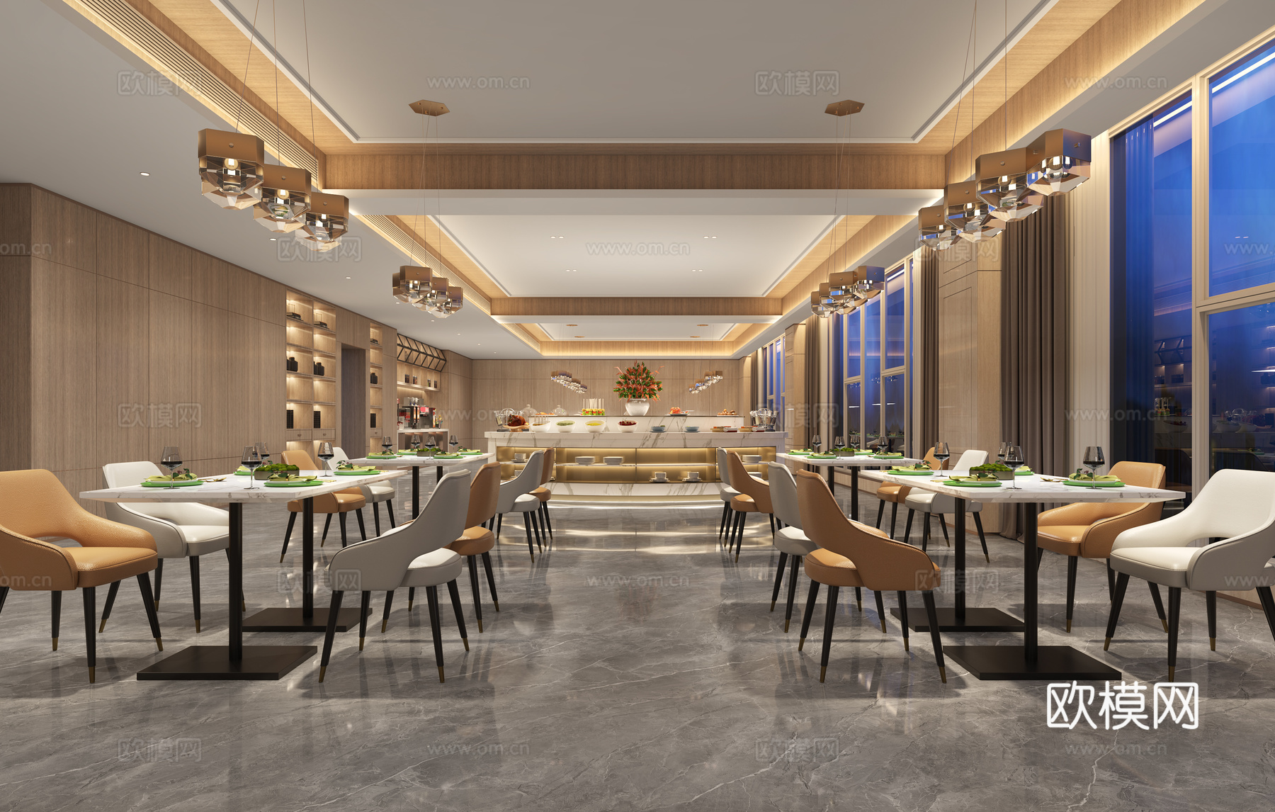 现代自助餐厅 酒店自助餐厅 饮料机 中岛台 小料台3d模型下载（渲染图2）