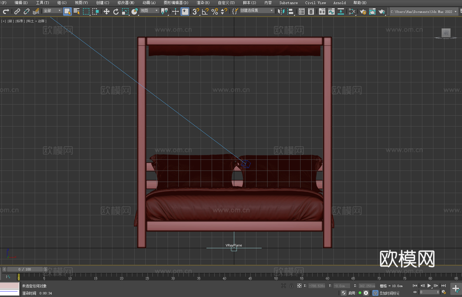 四柱床 双人床 床架 露台床 轻奢床3d模型下载（渲染图3）