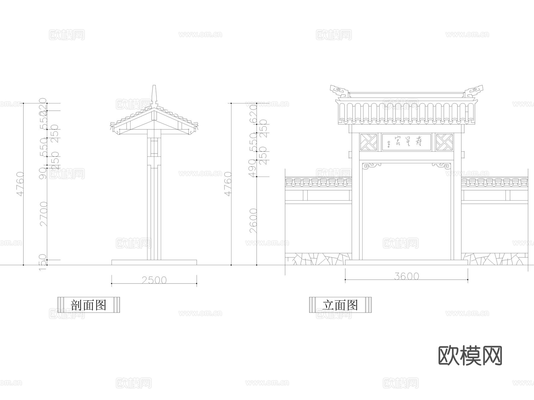 中式入户大门庭院门格门CAD施工图图库cad施工图