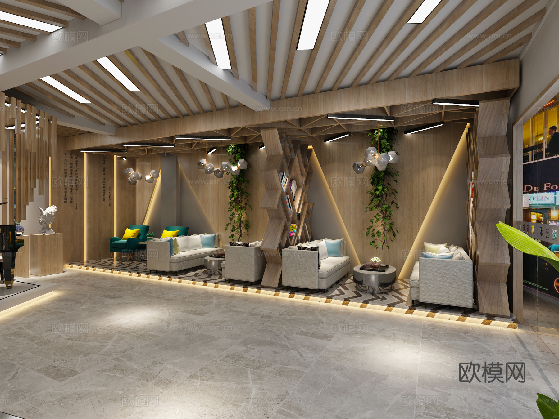 现代钢琴 演播厅 吊灯 过道3d模型下载（渲染图4）