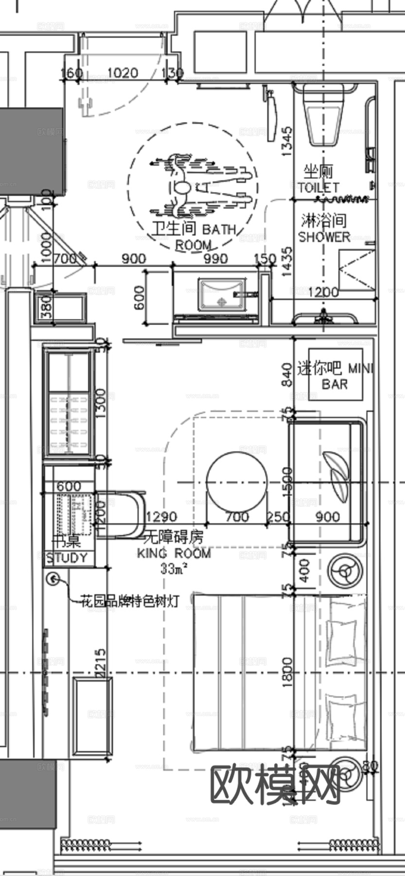 希尔顿无障碍客房户型图平面系统图cad施工图