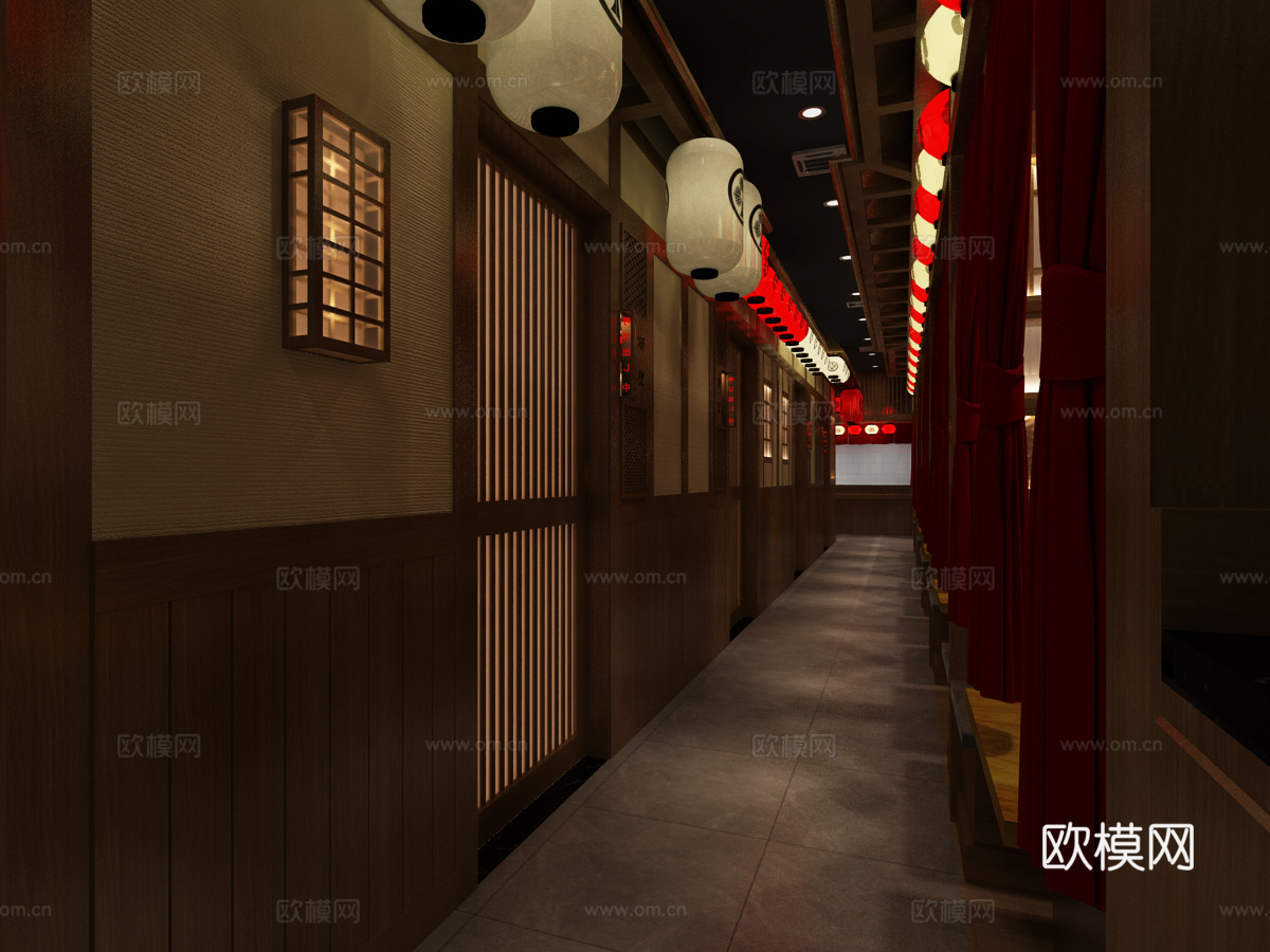日料店卡座过道3d模型下载（渲染图2）
