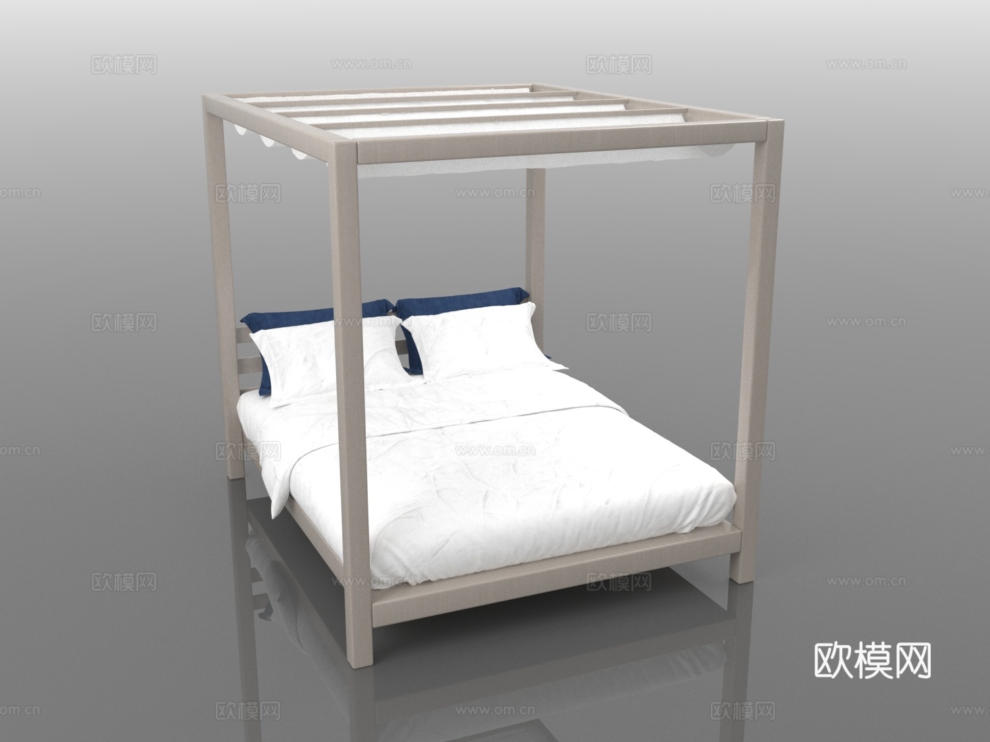 四柱床 双人床 床架 露台床 轻奢床3d模型下载（渲染图1）