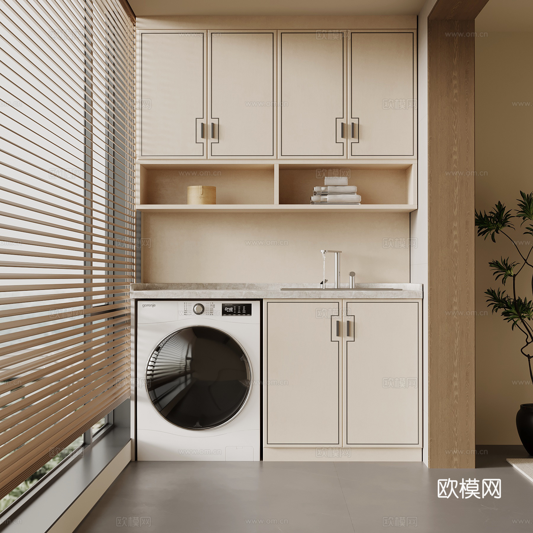 新中式阳台 洗衣机柜su模型