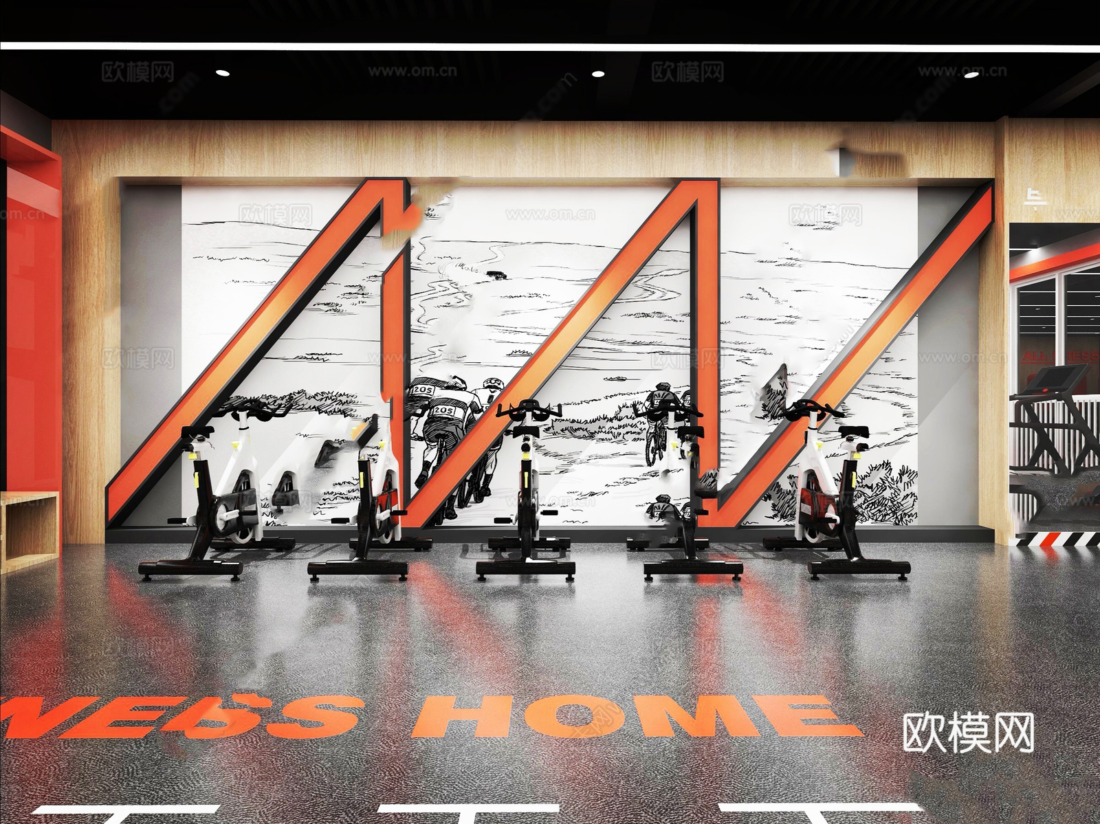 现代健身房  健身器材su模型