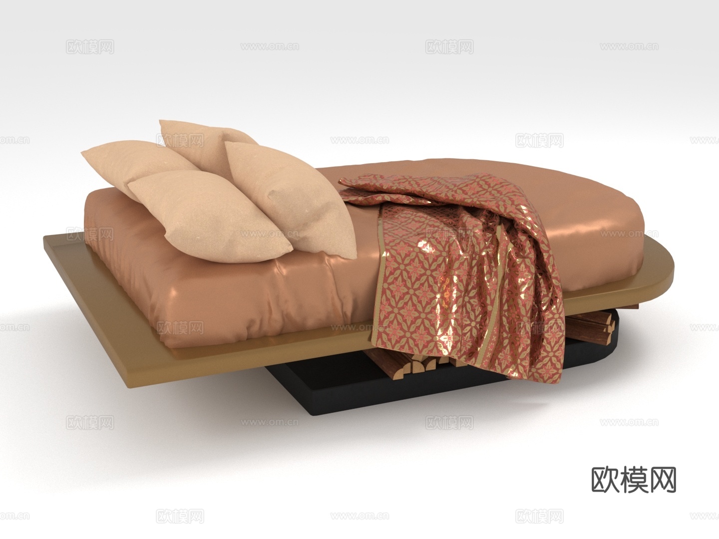 圆床 单人床 现代床 低矮床 软包床3d模型下载（渲染图1）