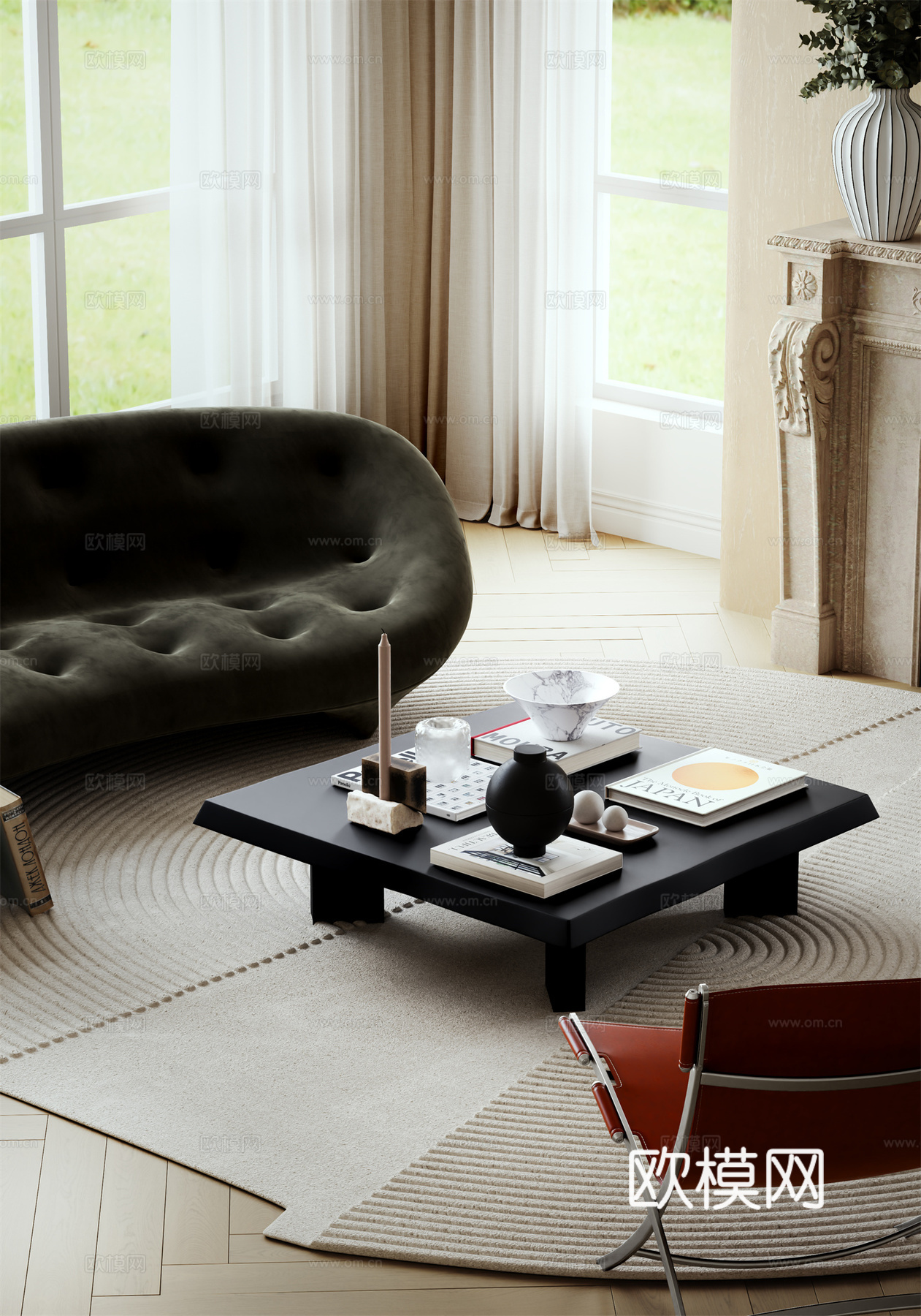 复古侘寂沙发组合 组合沙发 休闲沙发3d模型下载