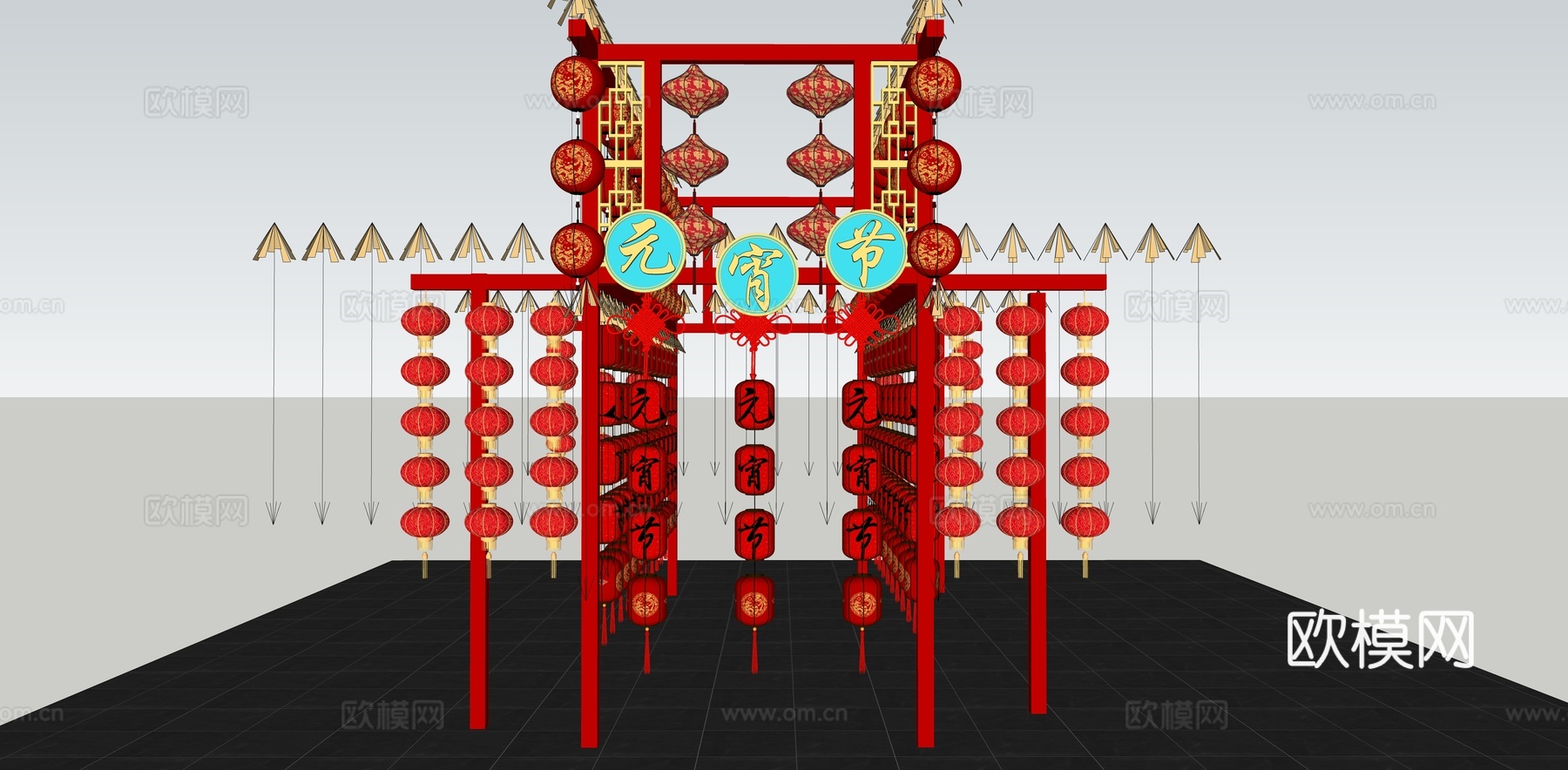 中式 灯笼 春节元宵灯笼美陈 国潮美陈 新年装置 红灯笼su模型