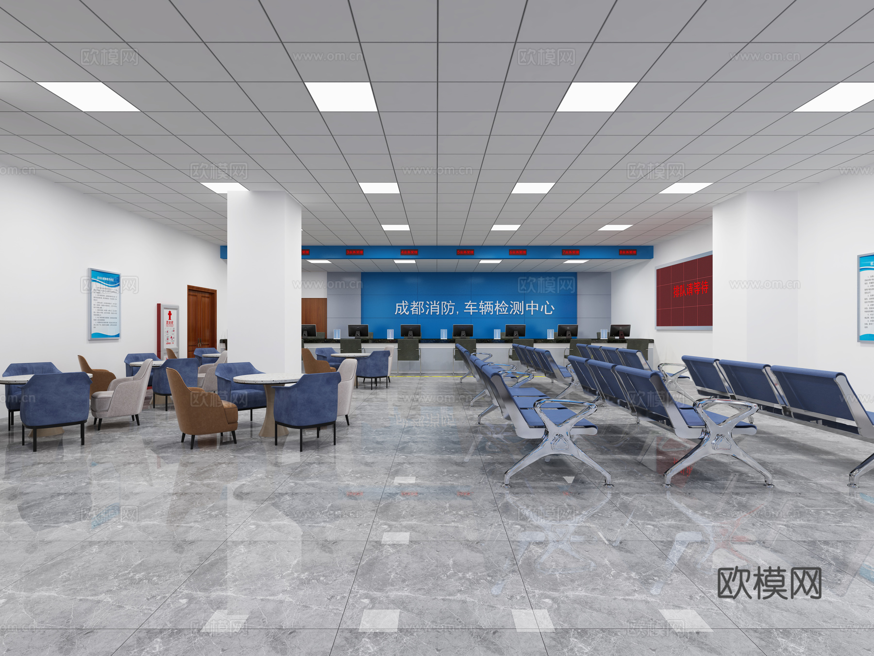 消防车辆检测大厅3d模型下载（渲染图1）