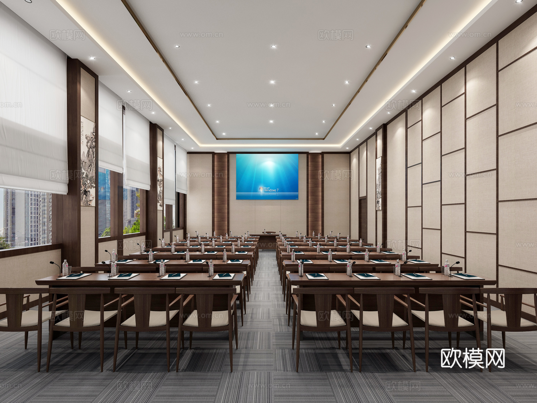 新中式办公会议室 汇报厅3d模型下载