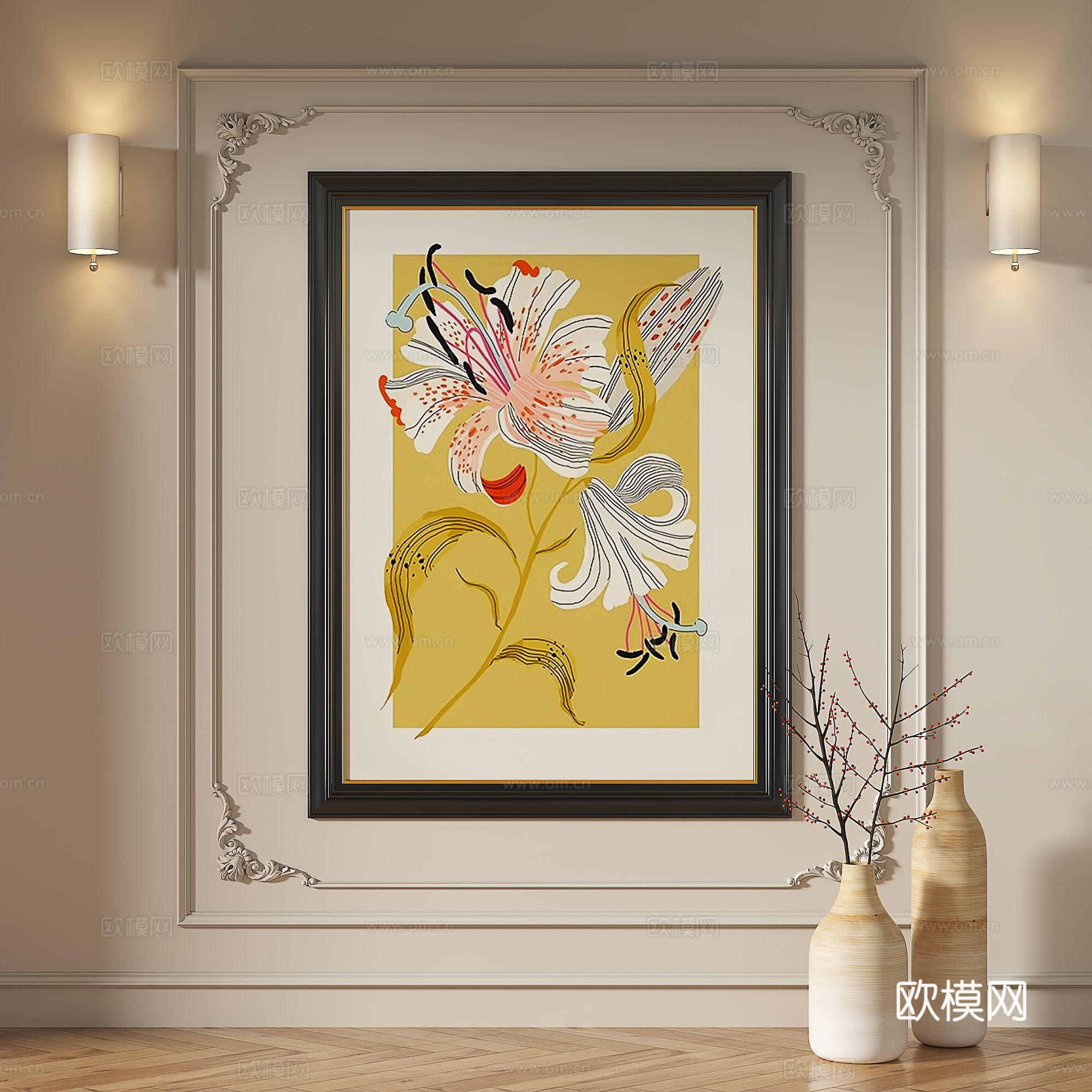 现代，法式，复古，简约，轻奢，抽象，装饰画3d模型