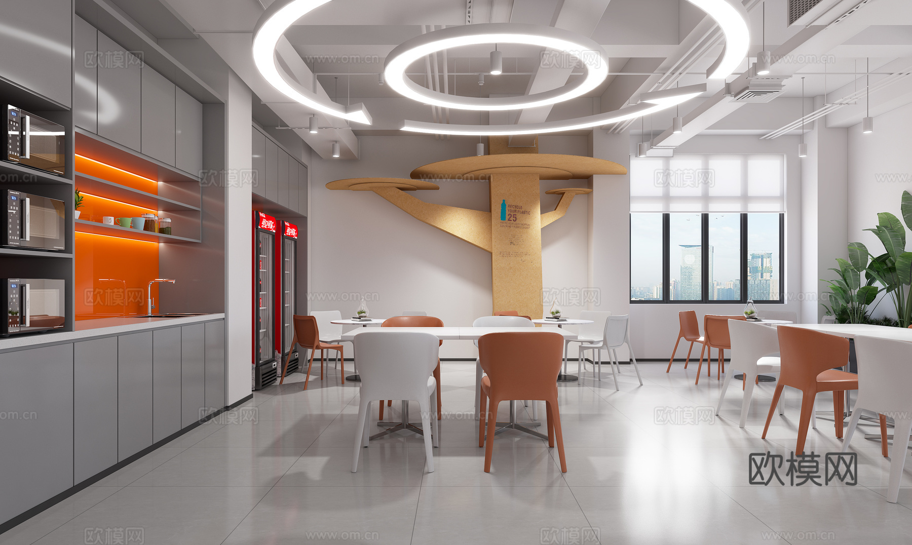 现代办公茶水间 茶水柜 休闲区 休息区 休闲座椅3d模型下载（渲染图1）