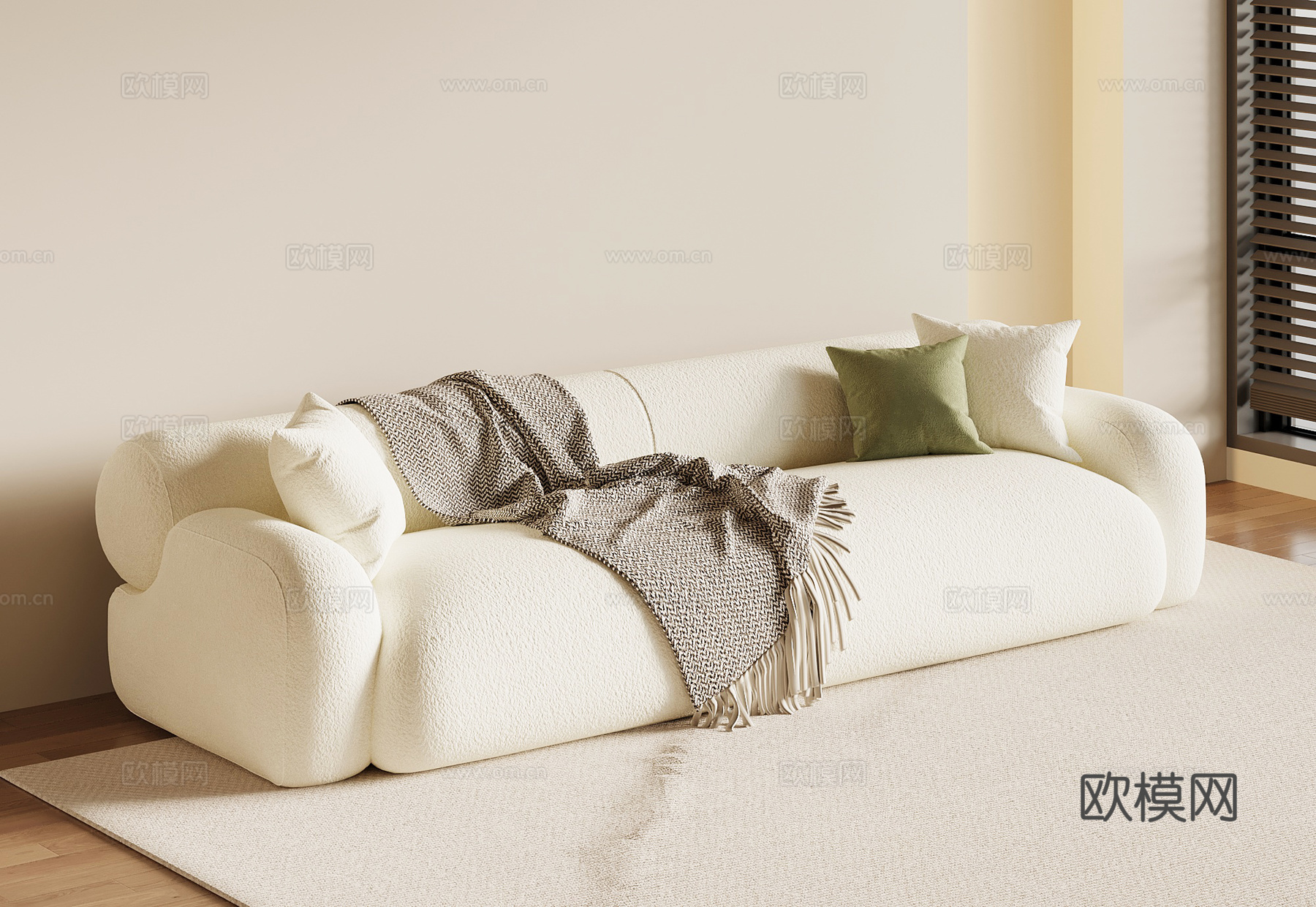 现代奶油风沙发 多人沙发3d模型下载