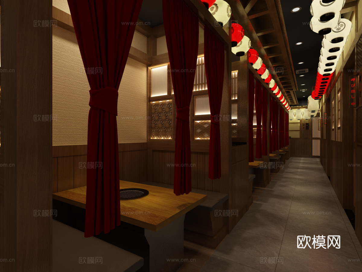 日料店卡座过道3d模型下载（渲染图1）