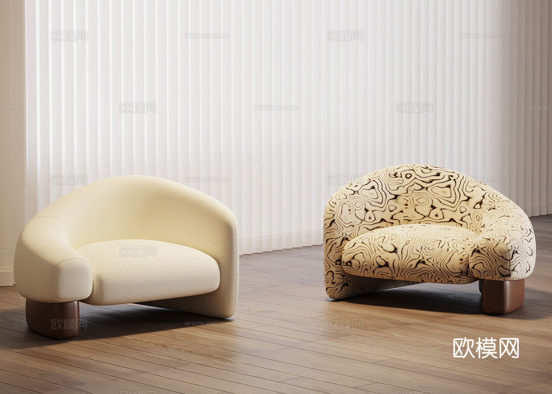 法式奶油风休闲沙发 单人沙发3d模型下载