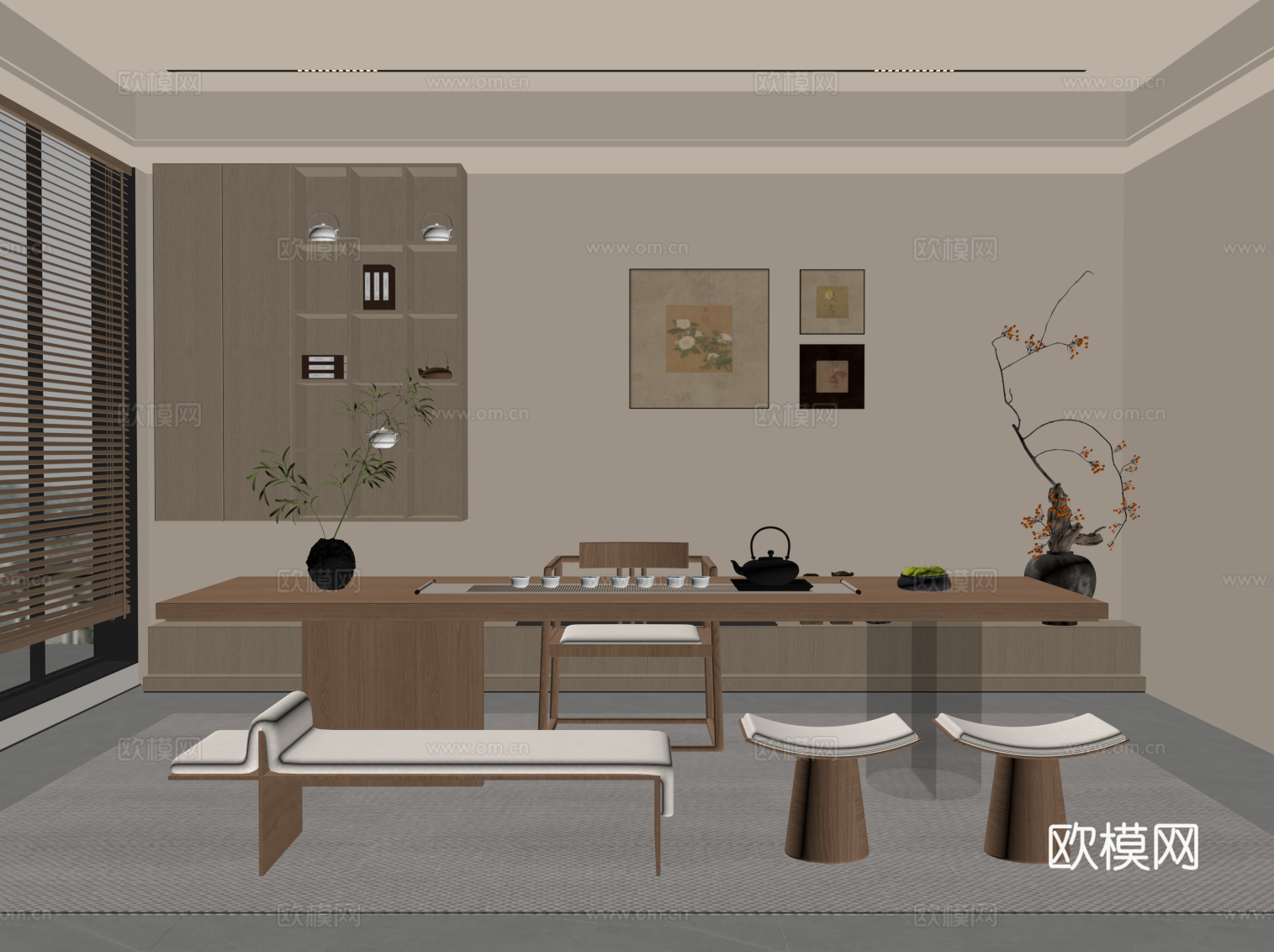 新中式茶室su模型