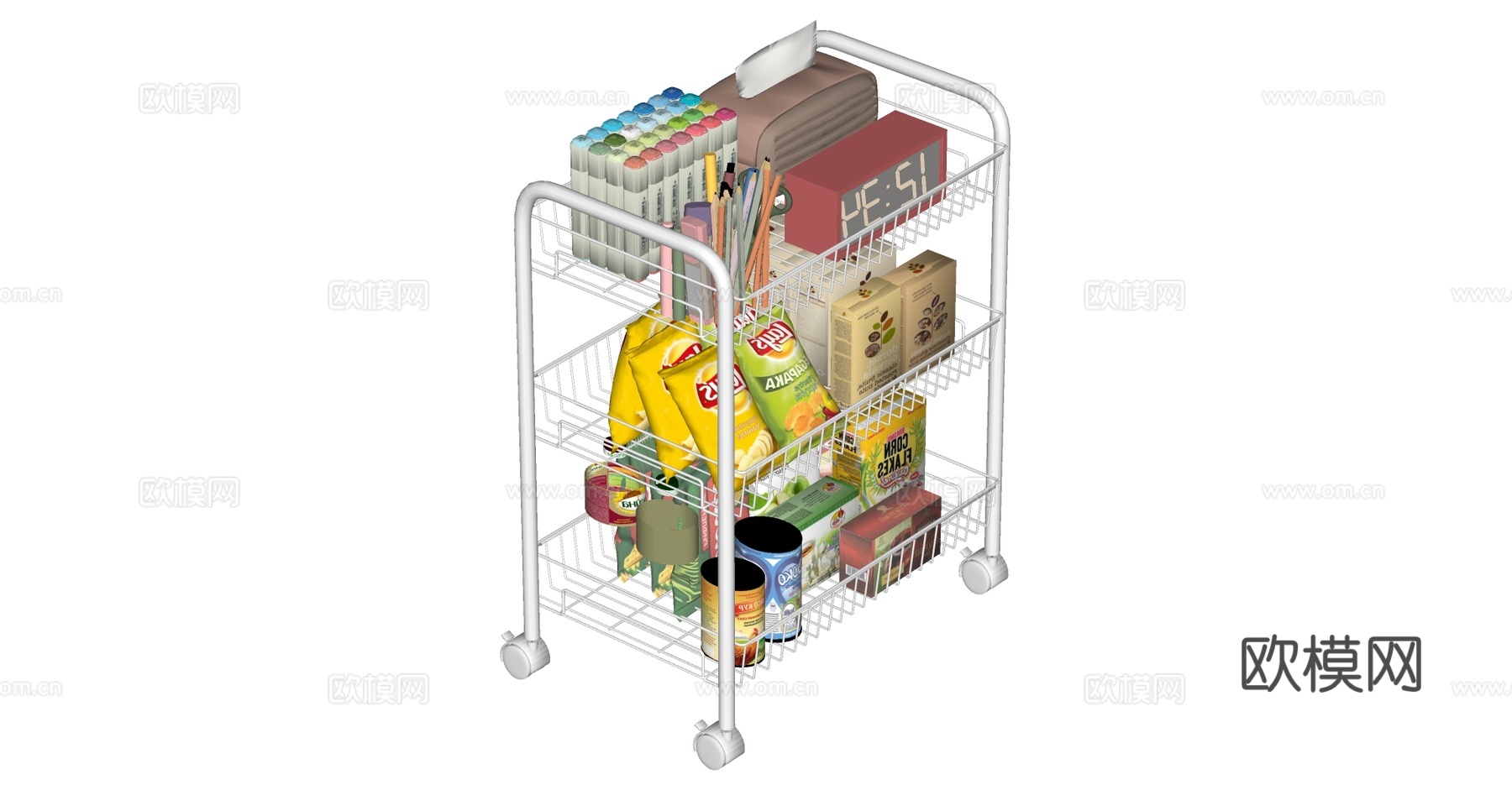 现代零食架小推车su模型