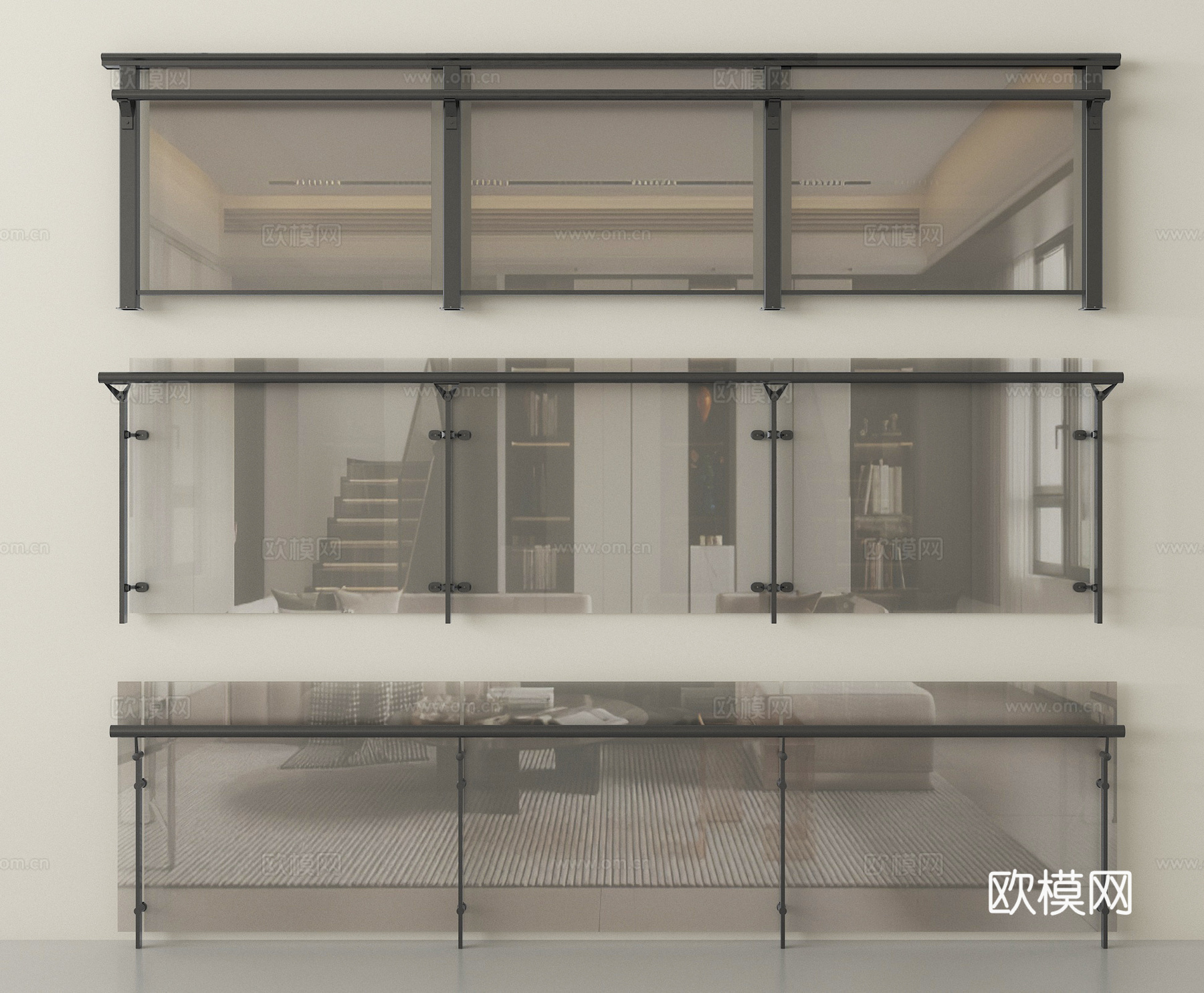 现代栏杆 玻璃栏杆 阳台护栏  围栏护栏 扶手3d模型下载