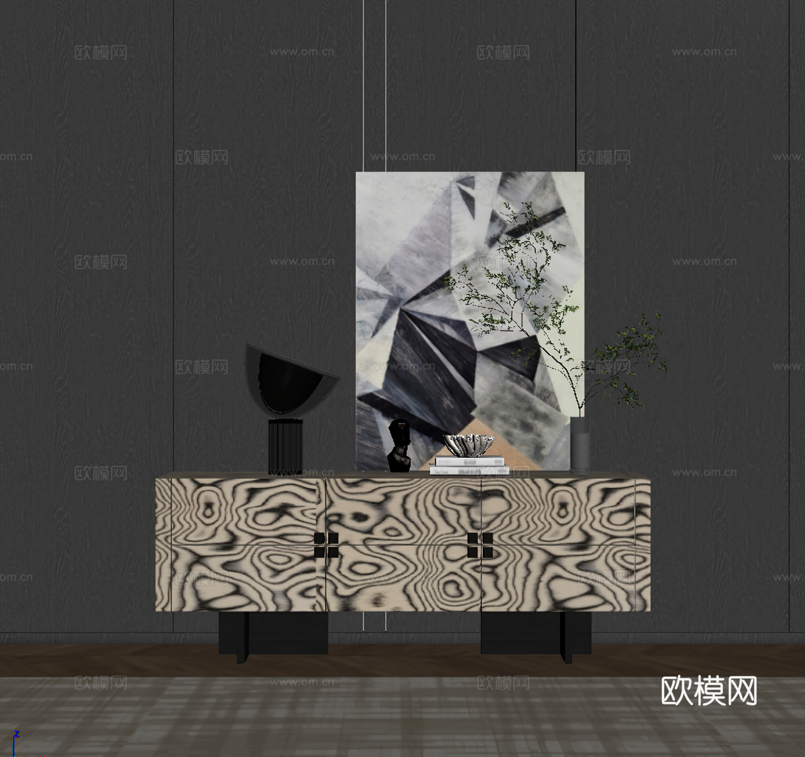现代玄关柜 边柜 装饰摆件su模型