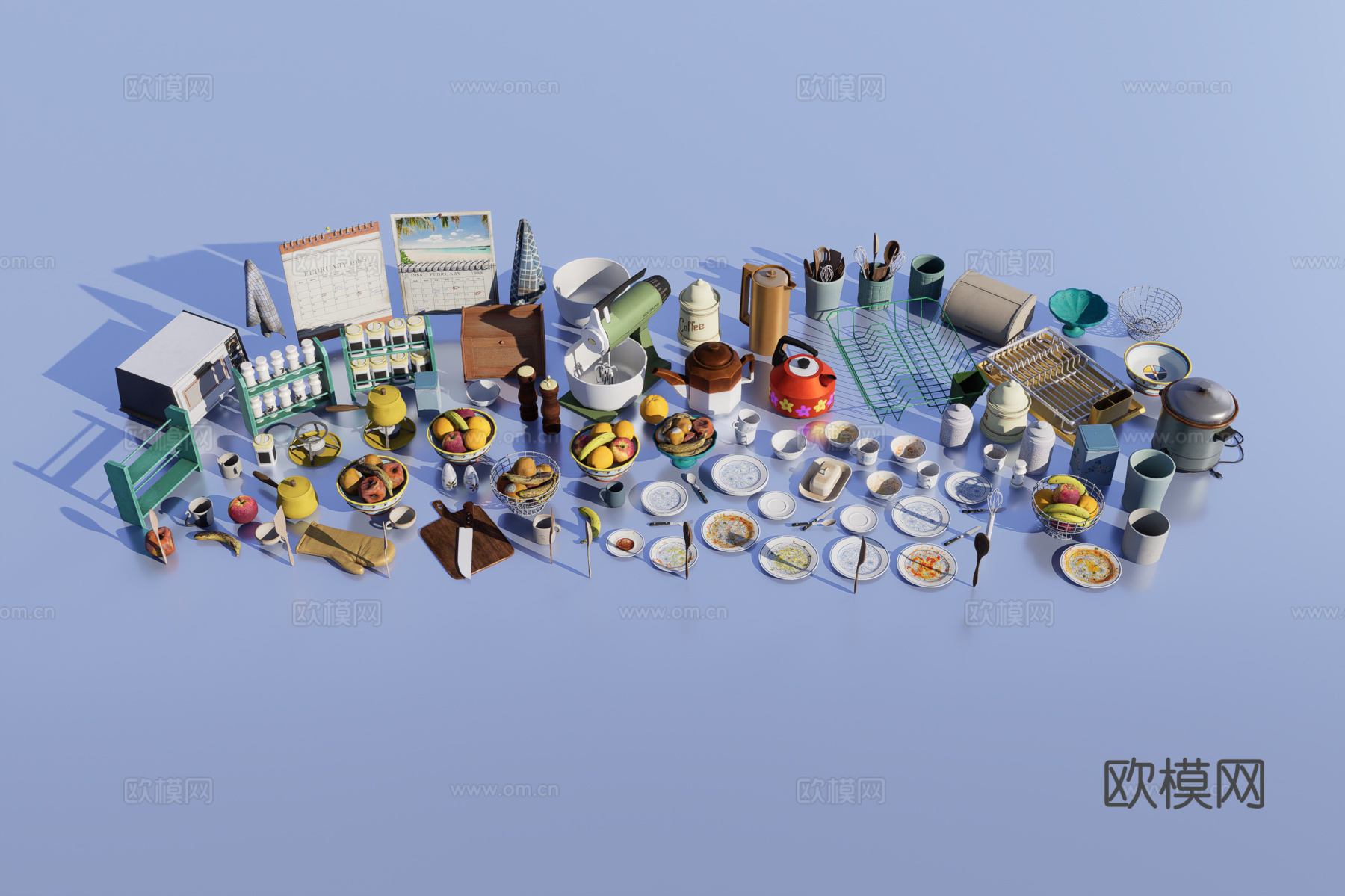 复古厨房物品3d模型下载（渲染图1）