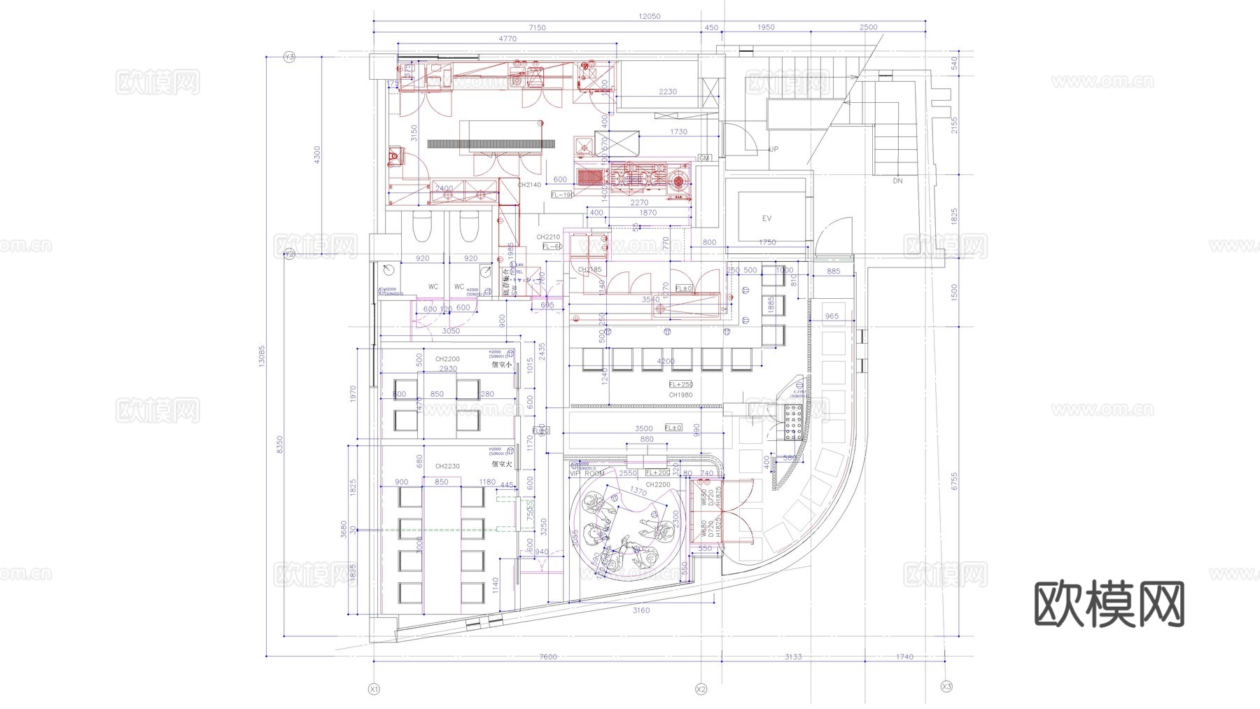 饭店平面图 酒吧平面 西餐厅平面图cad施工图