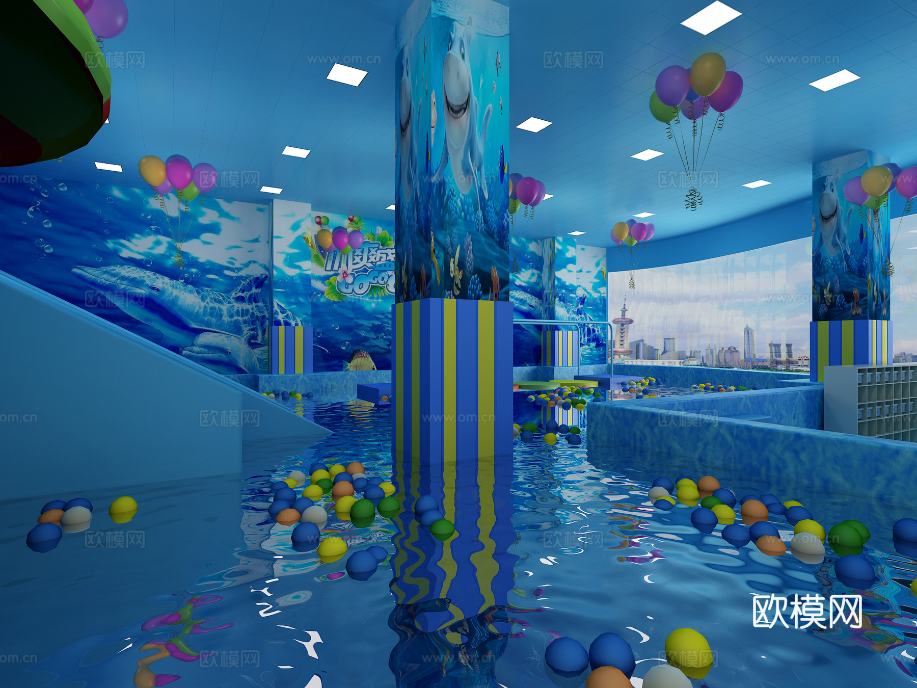 其它儿童室内水世界游乐场游泳区 海洋球 儿童游泳池3d模型下载