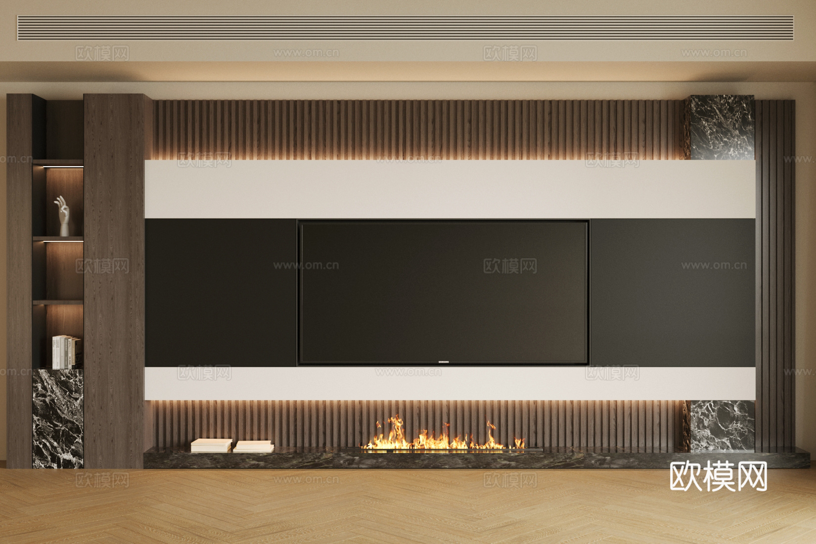 现代意式电视背景墙 轻奢意式客厅 客厅背景墙 大理石背景墙su模型