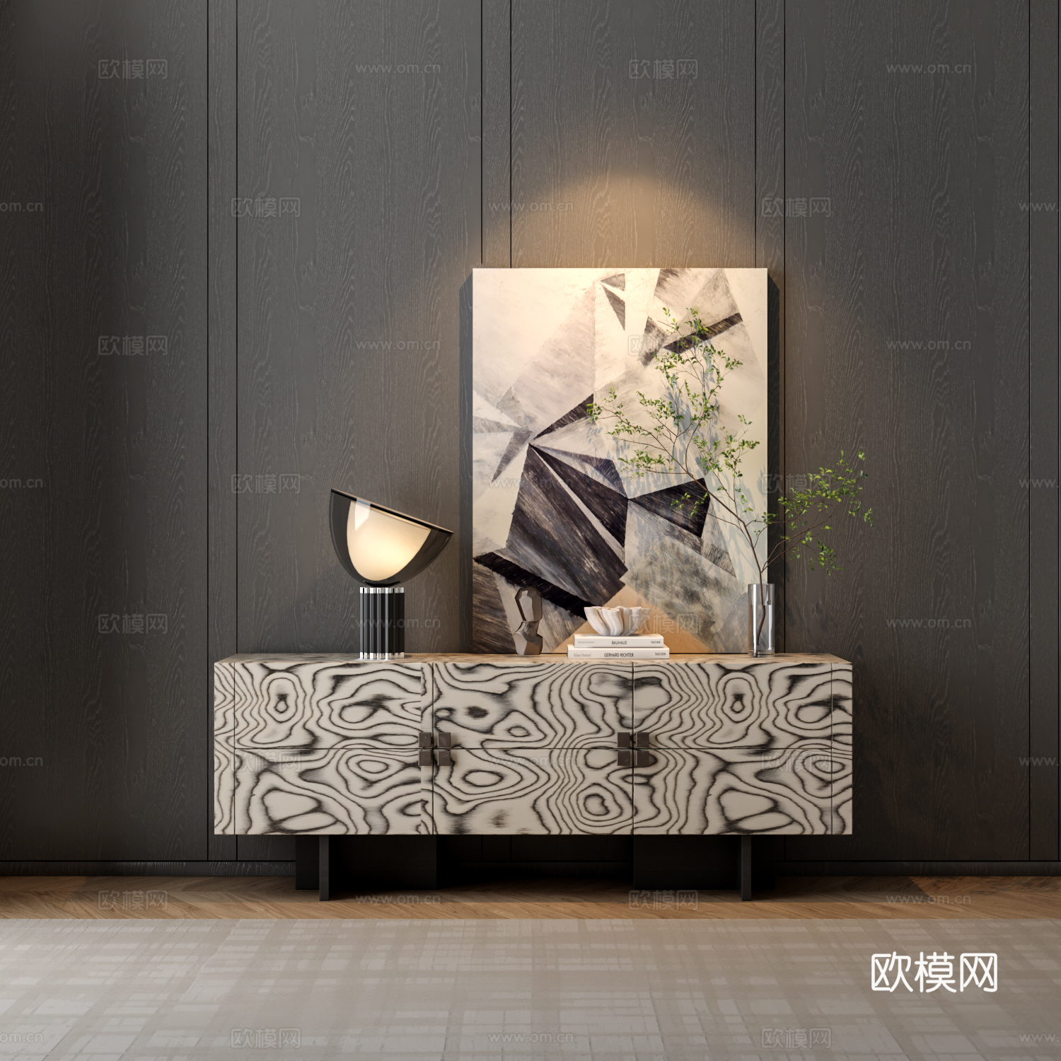 现代玄关柜 边柜 装饰摆件su模型