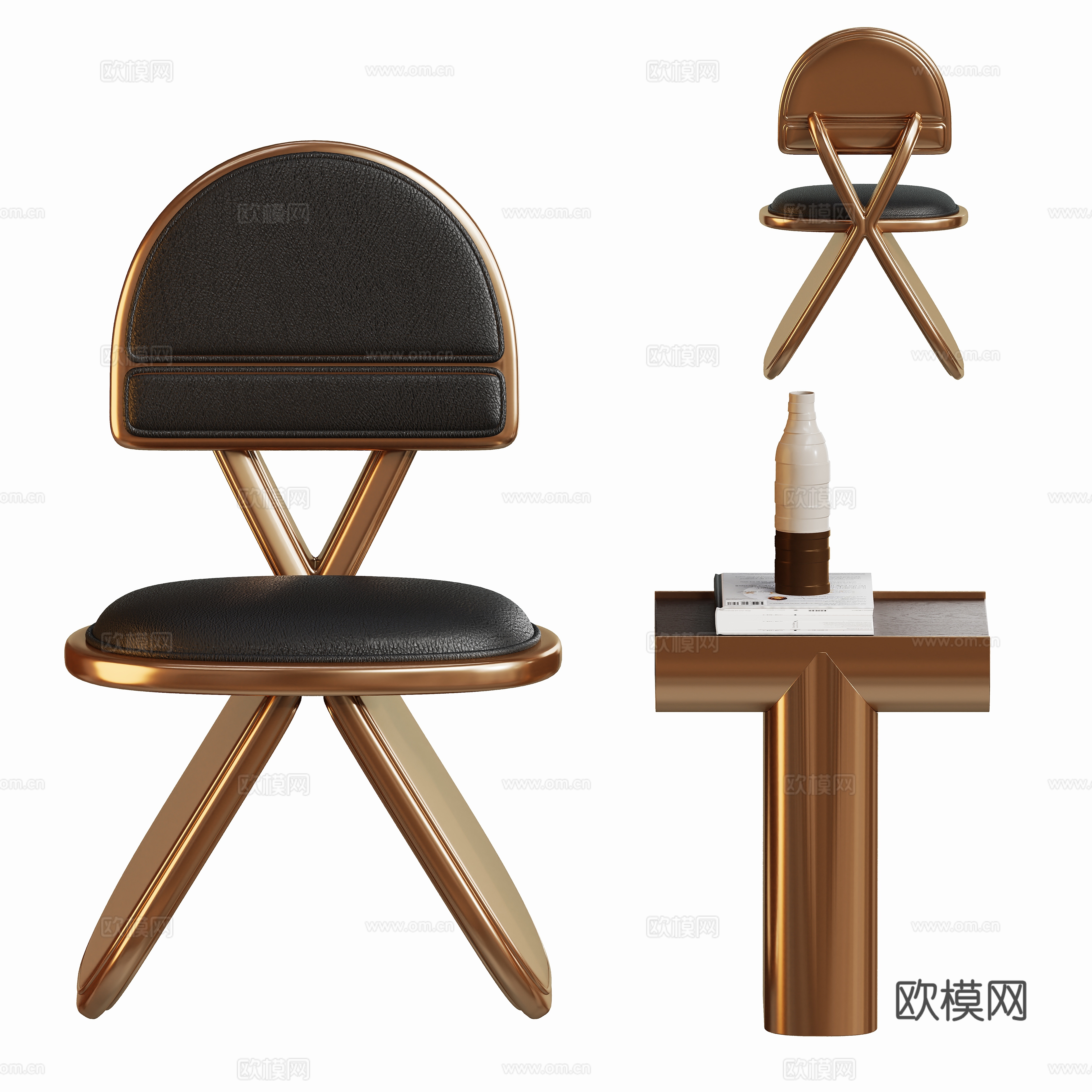 现代金属轻奢餐椅边几su模型