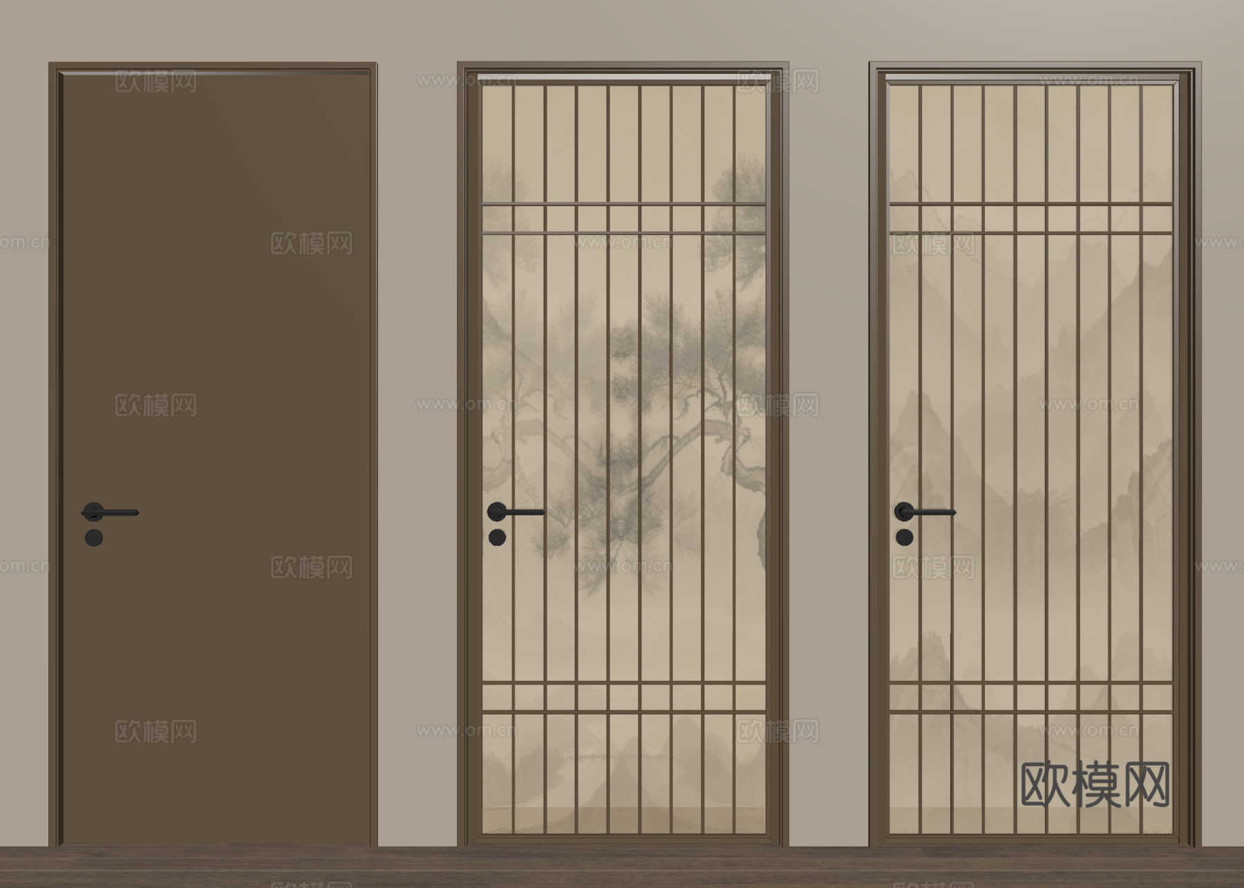 现代新中式单开门 平开门 卧室门 木材su模型