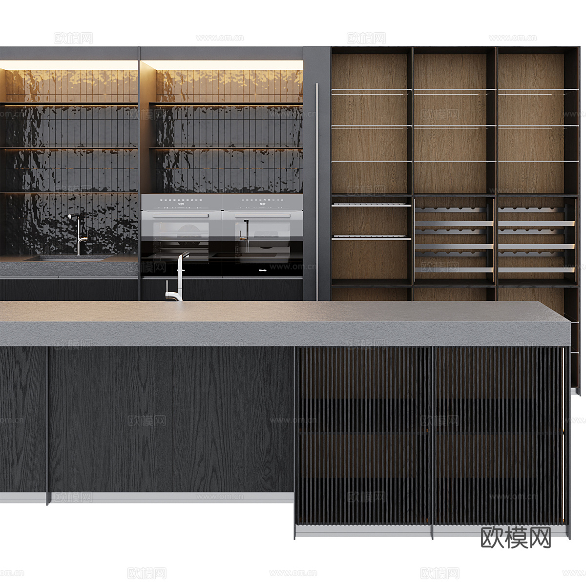 现代意式极简橱柜 中岛台3d模型下载（渲染图4）