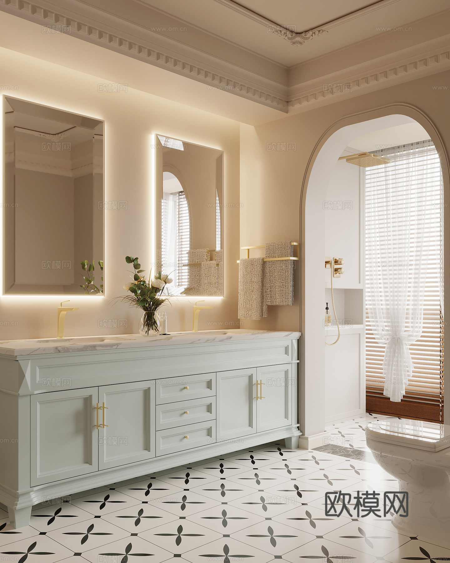 法式卫生间 浴室柜 马桶3d模型下载