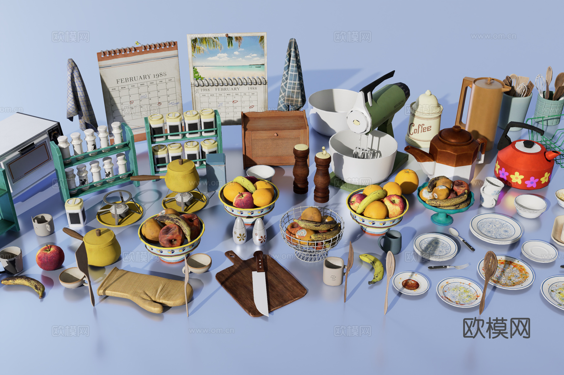 复古厨房物品3d模型下载（渲染图3）