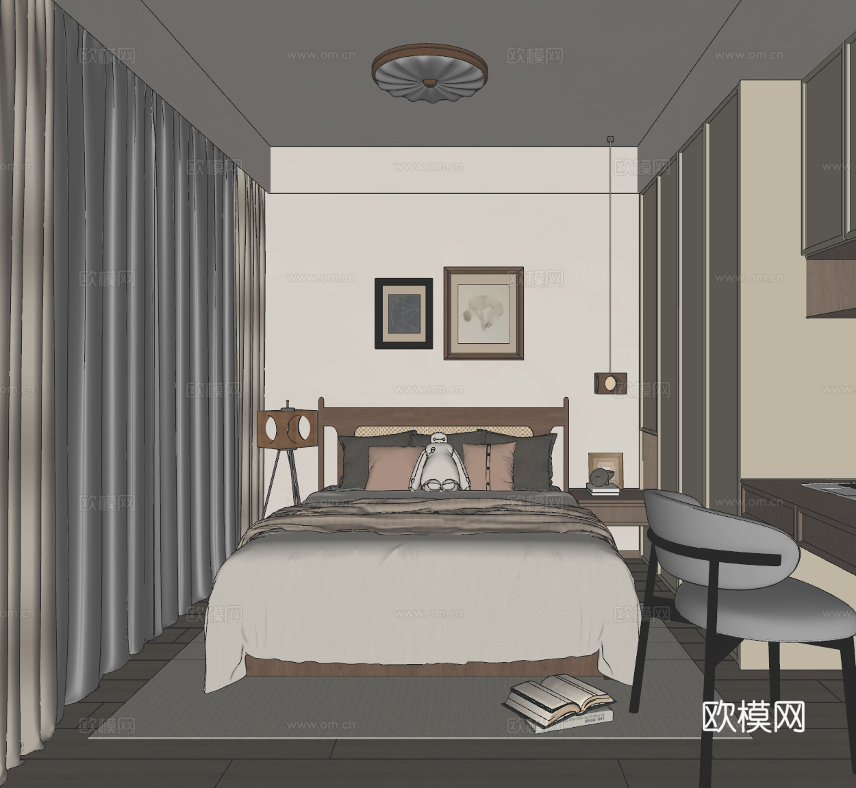 中古风卧室su模型