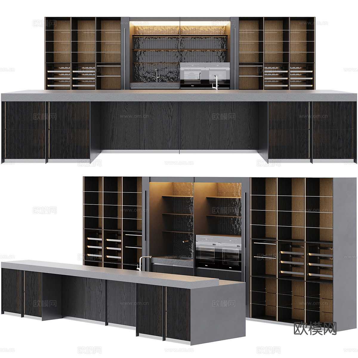 现代意式极简橱柜 中岛台3d模型下载（渲染图1）