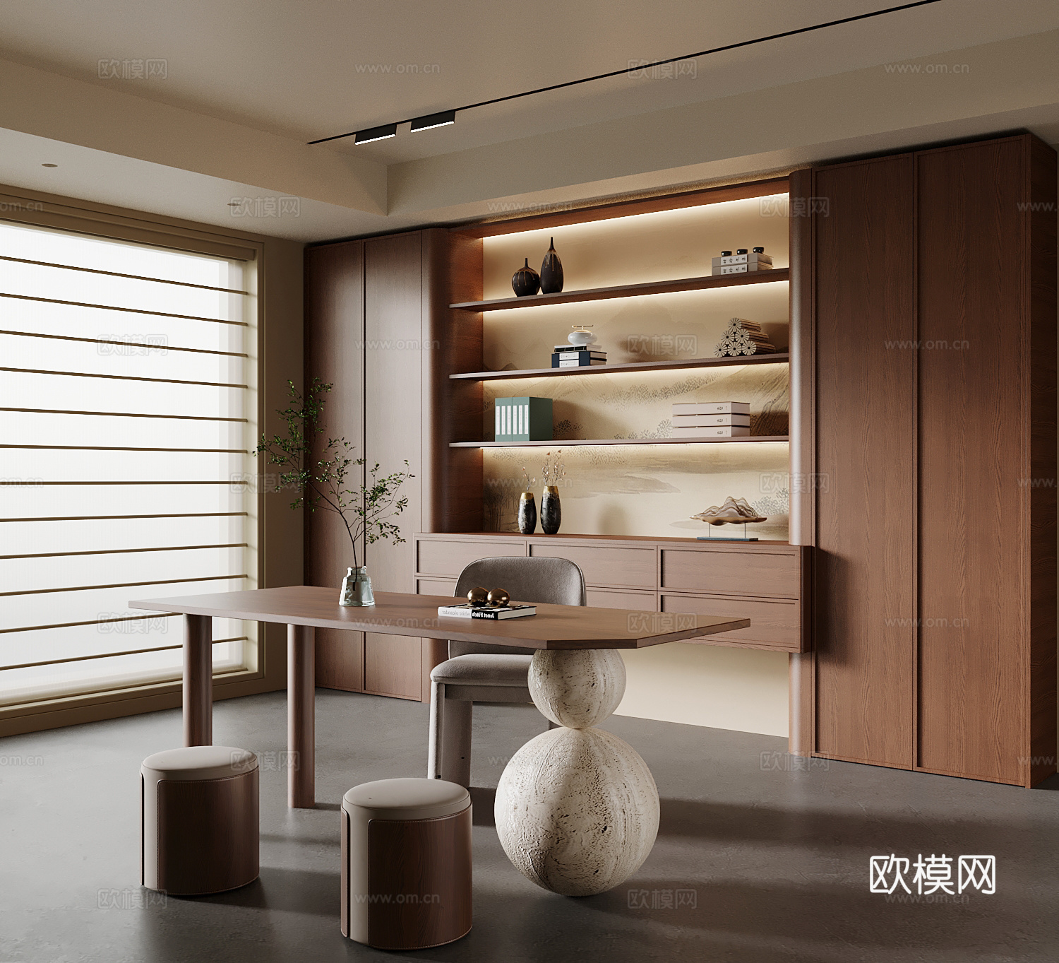 中古风书房su模型