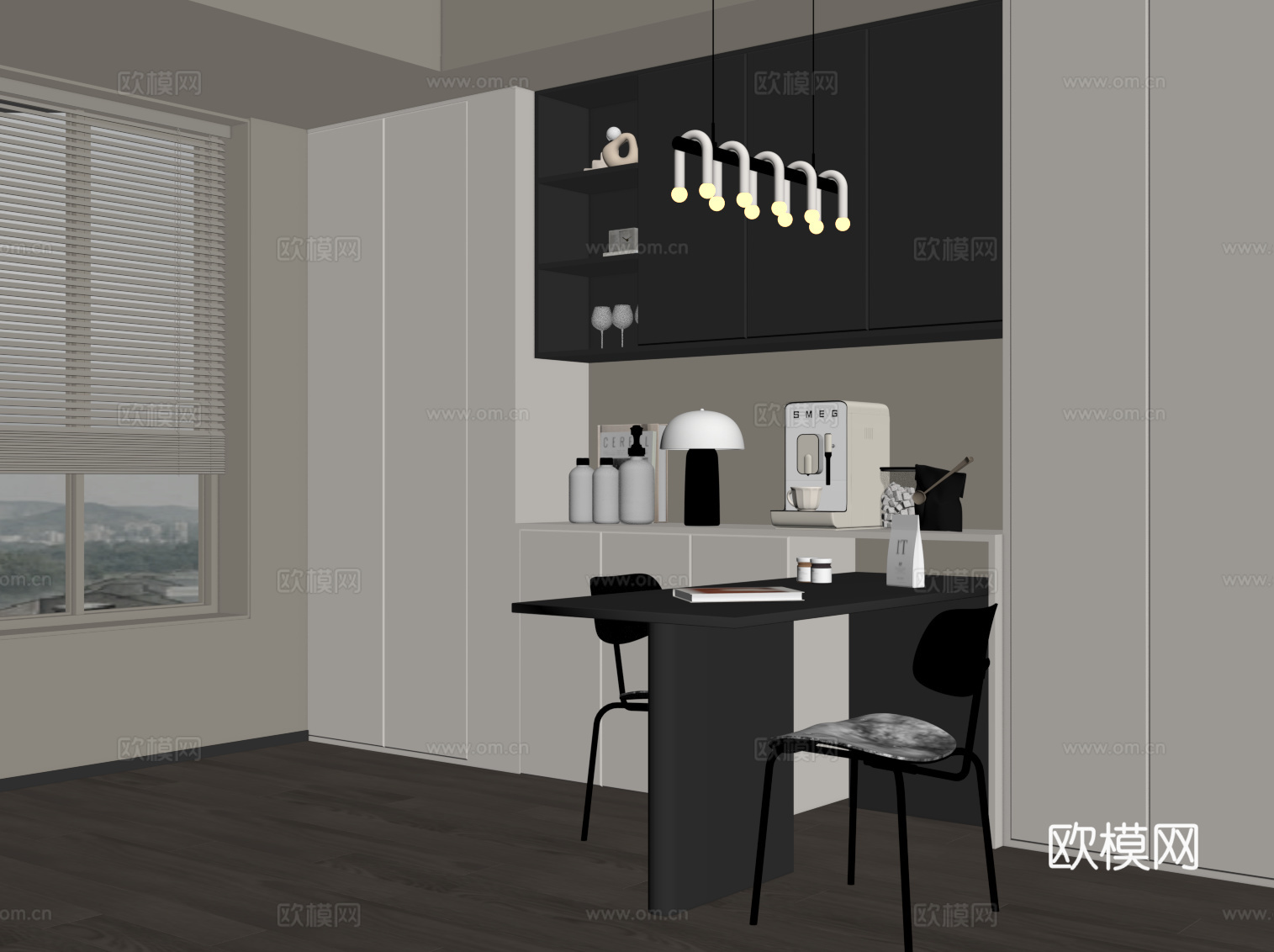 现代酒柜 小餐桌su模型