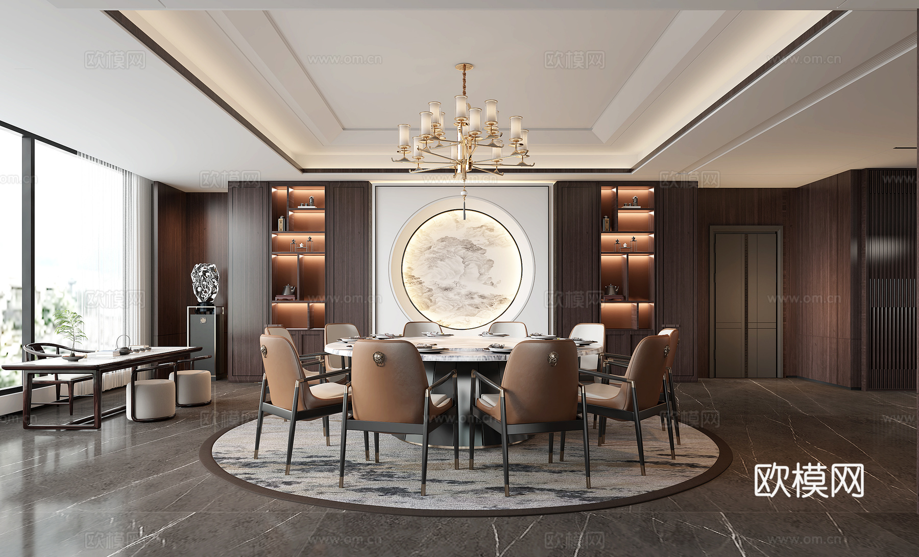 新中式餐厅包间3d模型下载