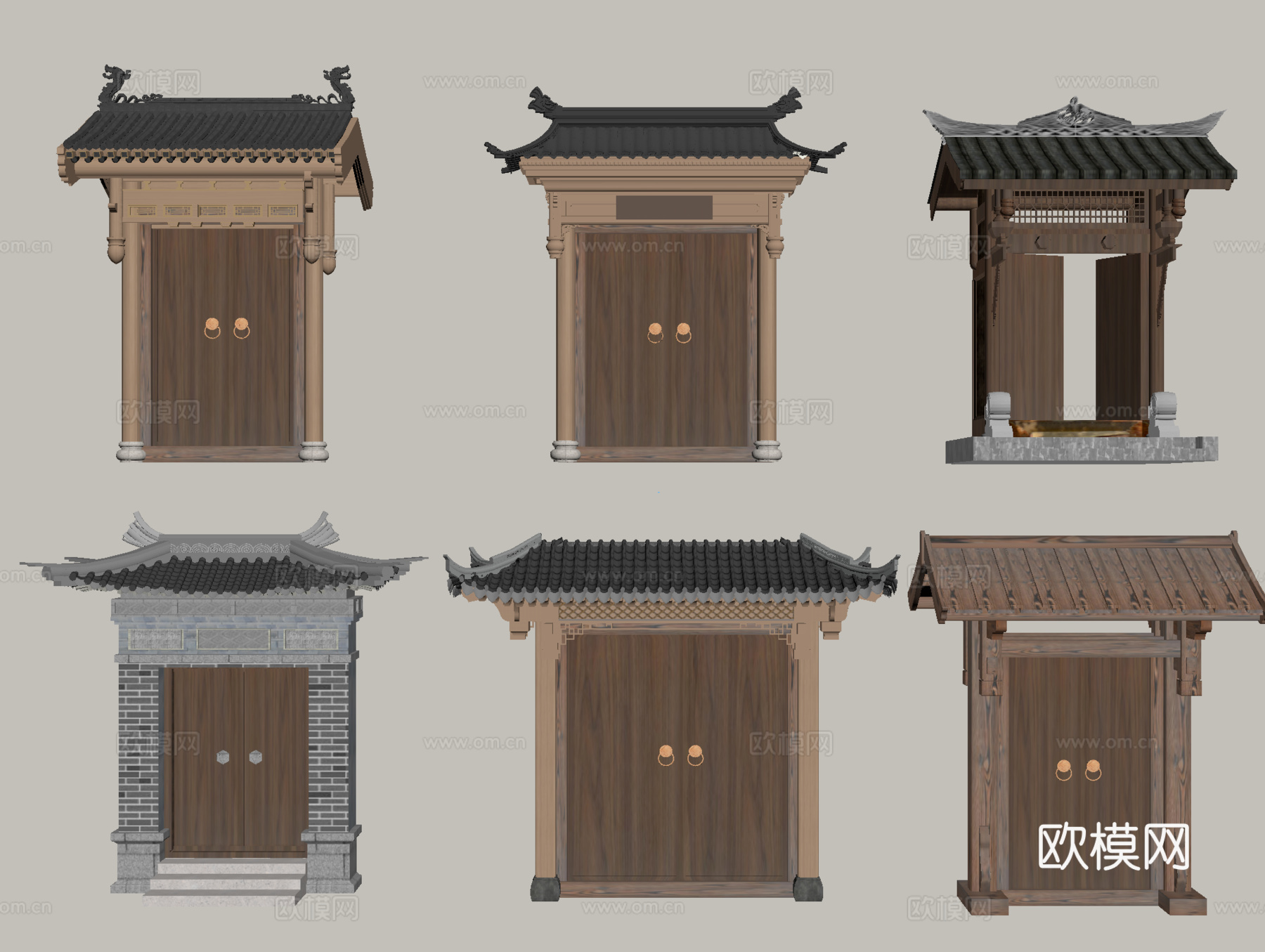 新中式庭院门 古建门su模型