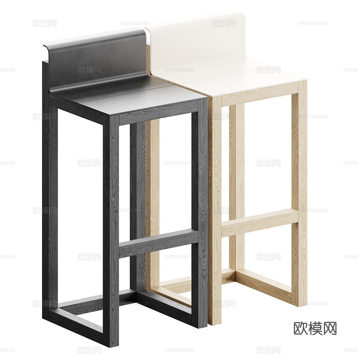 现代意式木质吧台椅3d模型下载（渲染图1）