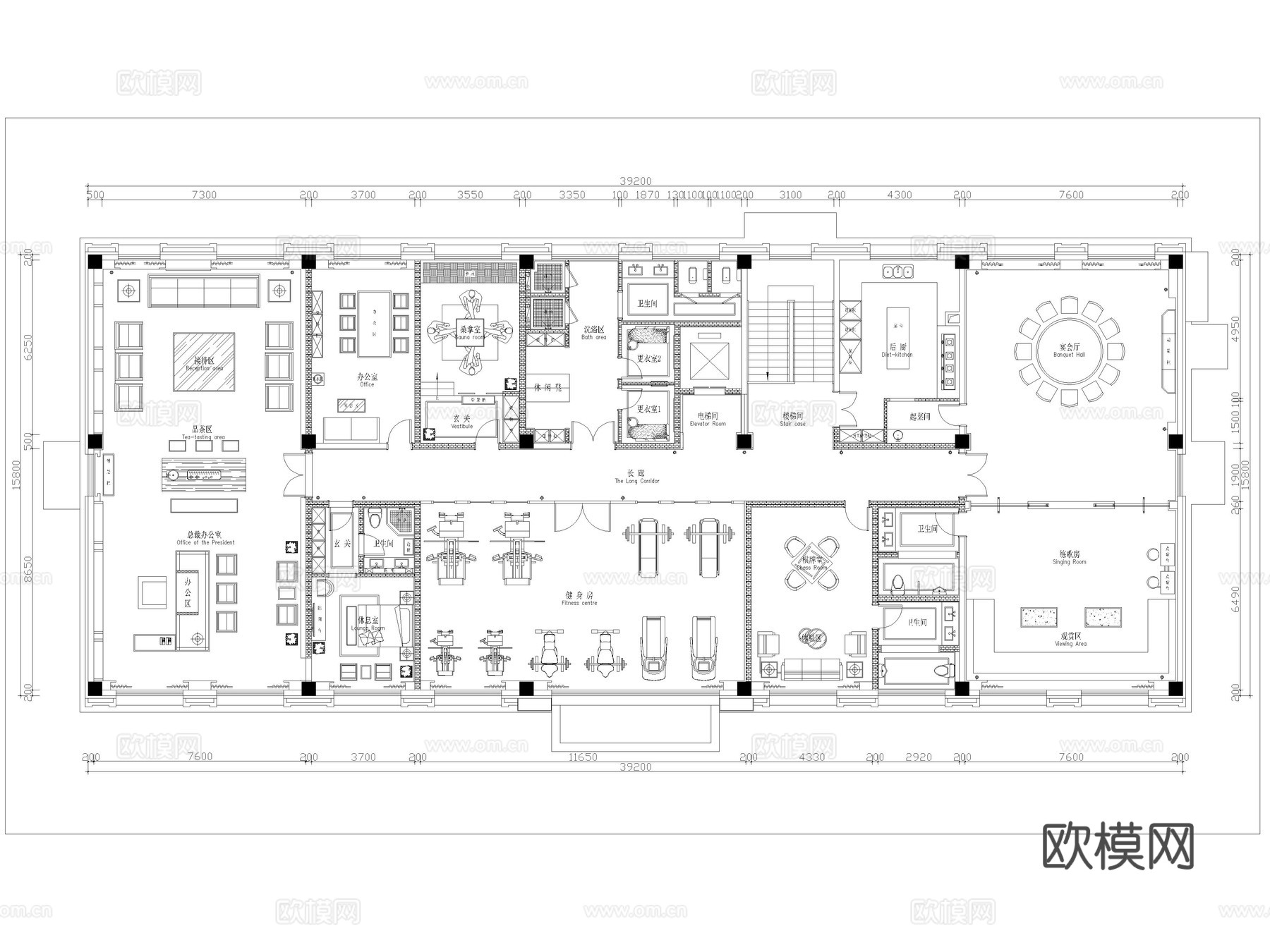 娱乐休闲会所平面 布置布局图方案 室内桑拿洗浴养生cad施工图