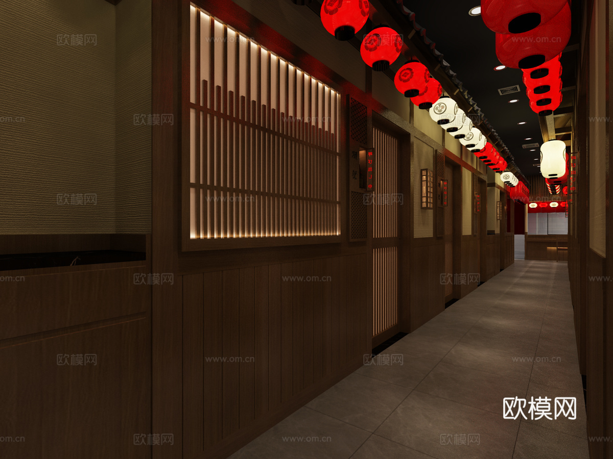 日料店卡座日料店过道3d模型下载（渲染图4）
