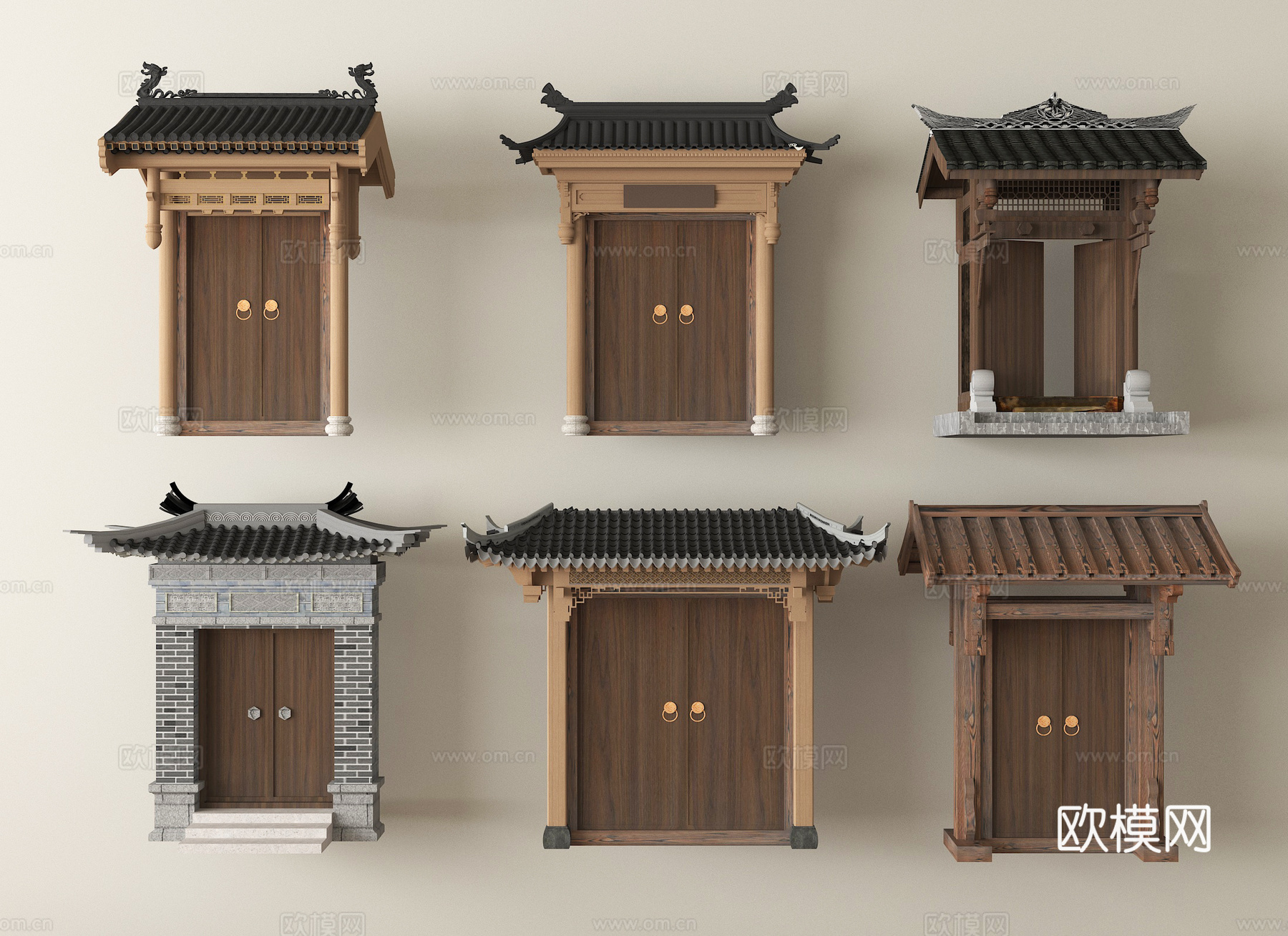 新中式庭院门 古建门su模型